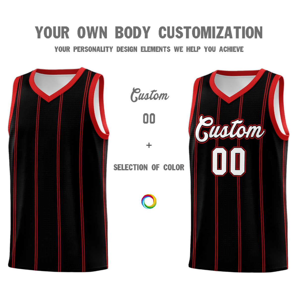 Custom Black Red White Vertical Stripes Single Sided Sets Basketball Jersey | For Men,Stitched,Perfect for Training,Add Name and Numbern | KXKSHOP