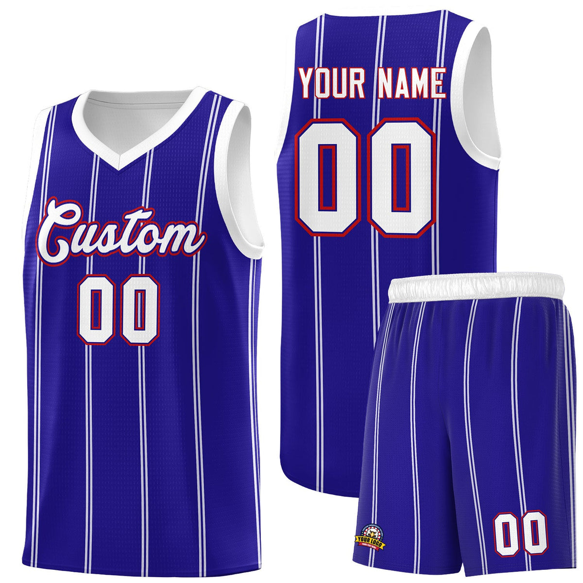 Custom Royal Blue White Red Vertical Stripes Single Sided Sets Basketball Jersey | For Men,Stitched,Perfect for Training,Add Name and Numbern | KXKSHOP
