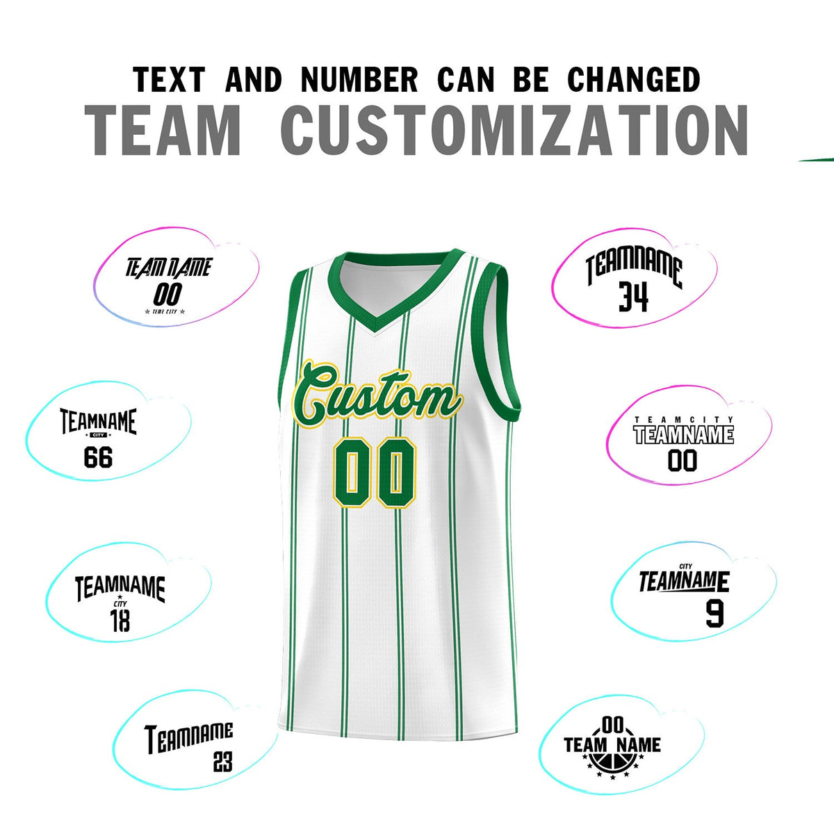 Custom White Kelly Green Gold Vertical Stripes Single Sided Sets Basketball Jersey | For Men,Stitched,Perfect for Training,Add Name and Numbern | KXKSHOP
