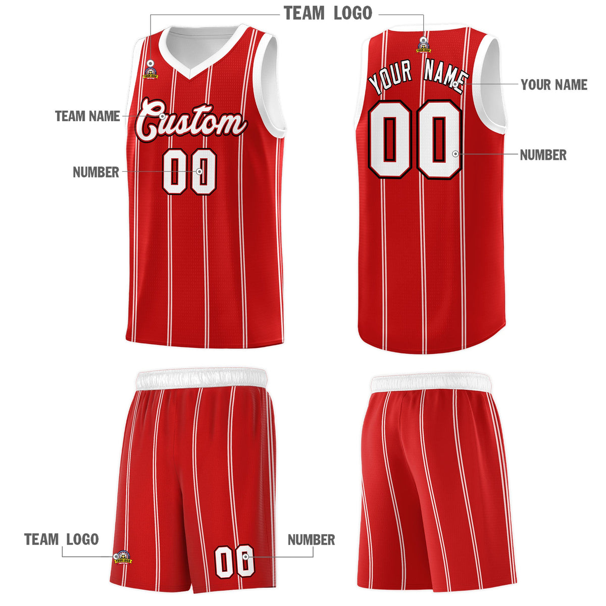 Custom Red White Black Vertical Stripes Single Sided Sets Basketball Jersey | For Men,Stitched,Perfect for Training,Add Name and Numbern | KXKSHOP