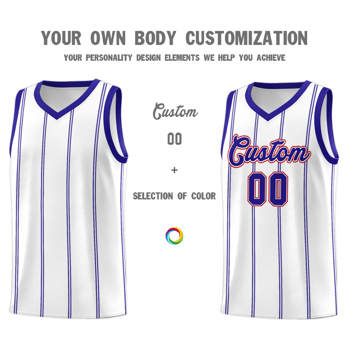 Custom White Royal Blue Red Vertical Stripes Single Sided Sets Basketball Jersey | For Men,Stitched,Perfect for Training,Add Name and Numbern | KXKSHOP