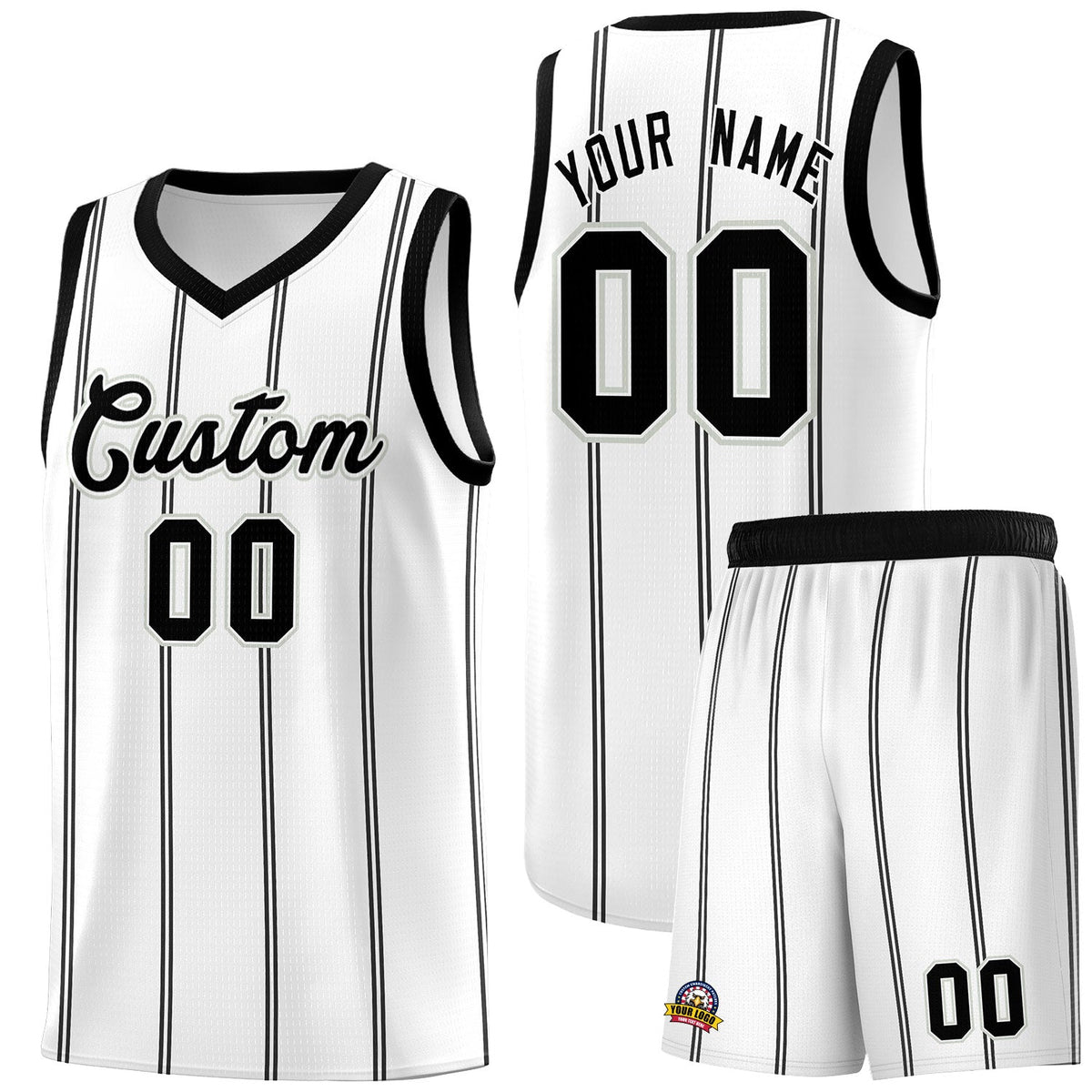 Custom White Black Gray Vertical Stripes Single Sided Sets Basketball Jersey | For Men,Stitched,Perfect for Training,Add Name and Numbern | KXKSHOP