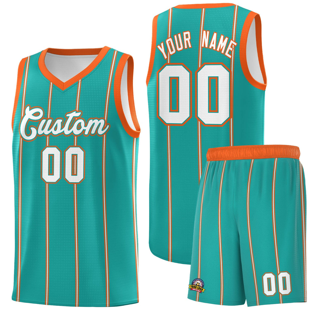 Custom Aqua Orange White Vertical Stripes Single Sided Sets Basketball Jersey | For Men,Stitched,Perfect for Training,Add Name and Numbern | KXKSHOP