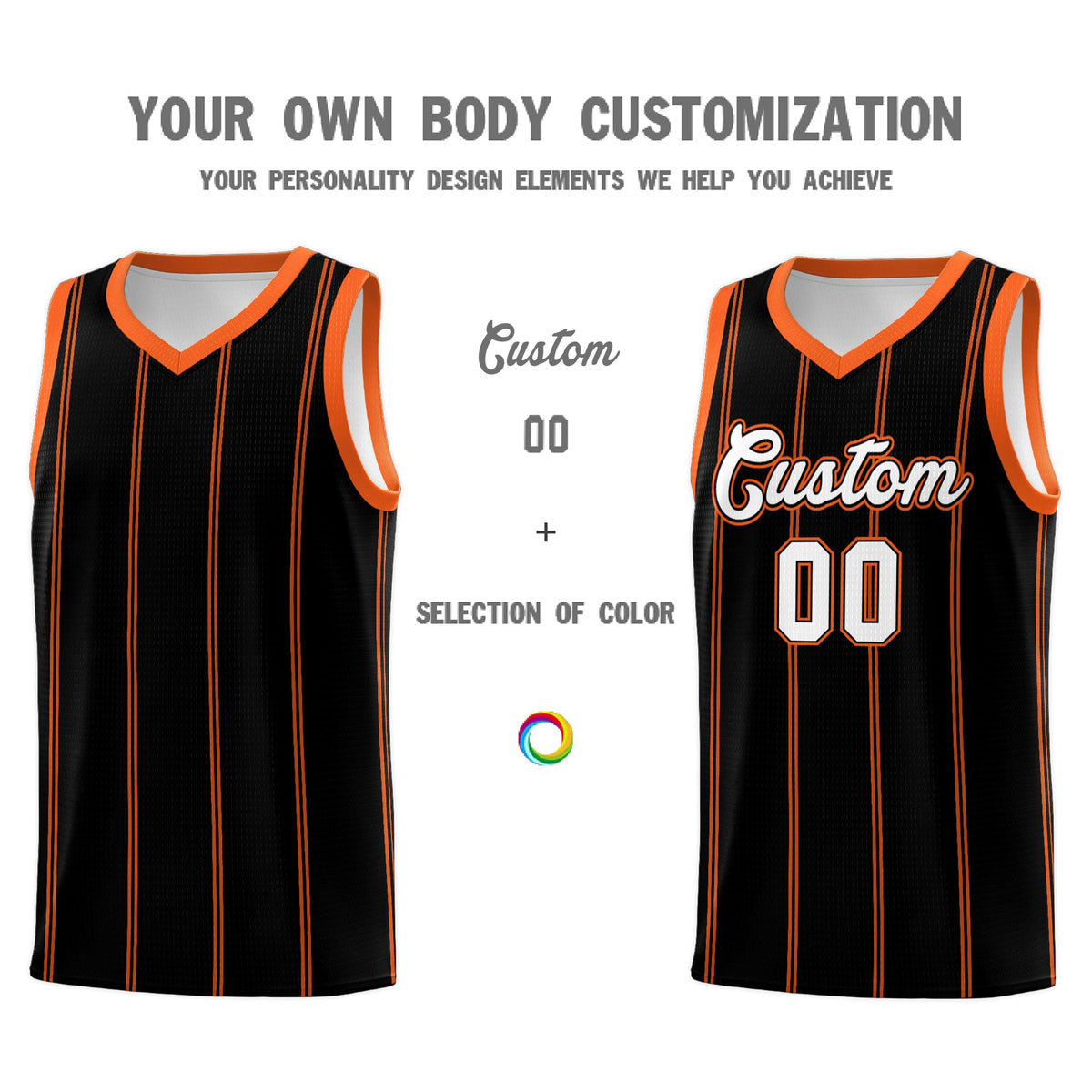 Custom Black Orange White Vertical Stripes Single Sided Sets Basketball Jersey | For Men,Stitched,Perfect for Training,Add Name and Numbern | KXKSHOP