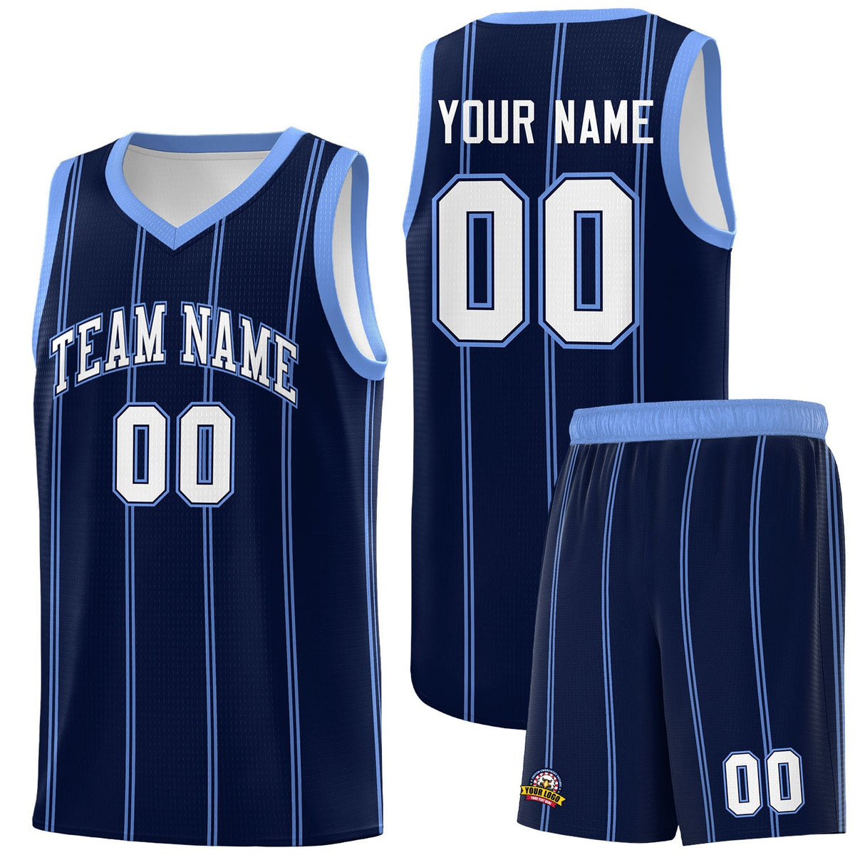 Custom Navy Light Blue White Vertical Stripes Single Sided Sets Basketball Jersey | For Men,Stitched,Perfect for Training,Add Name and Numbern | KXKSHOP