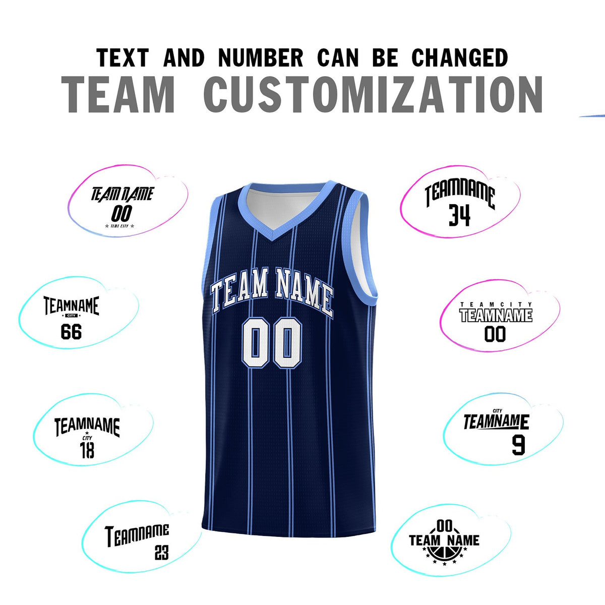 Custom Navy Light Blue White Vertical Stripes Single Sided Sets Basketball Jersey | For Men,Stitched,Perfect for Training,Add Name and Numbern | KXKSHOP