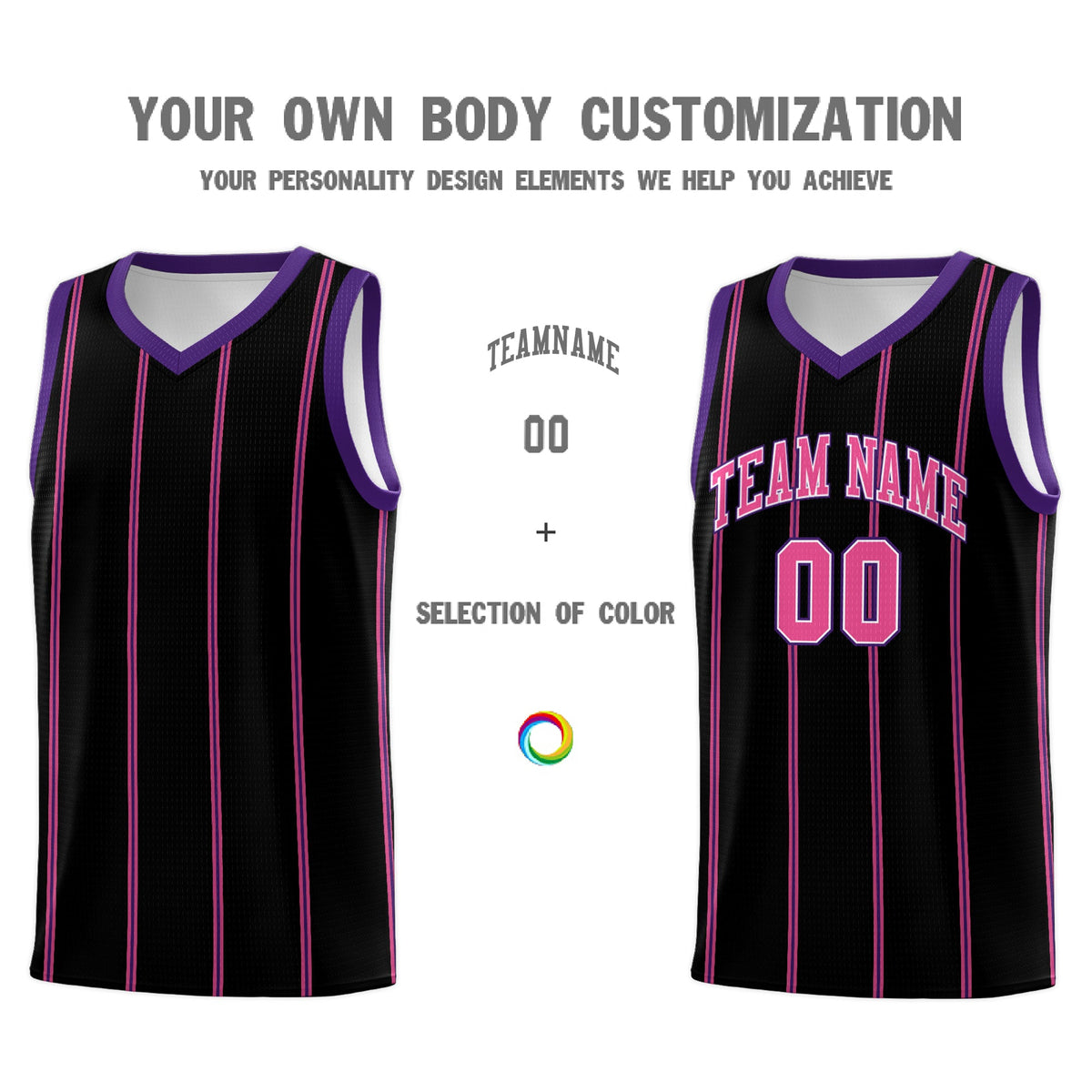 Custom Black Purple Pink White Vertical Stripes Single Sided Sets Basketball Jersey | For Men,Stitched,Perfect for Training,Add Name and Numbern | KXKSHOP