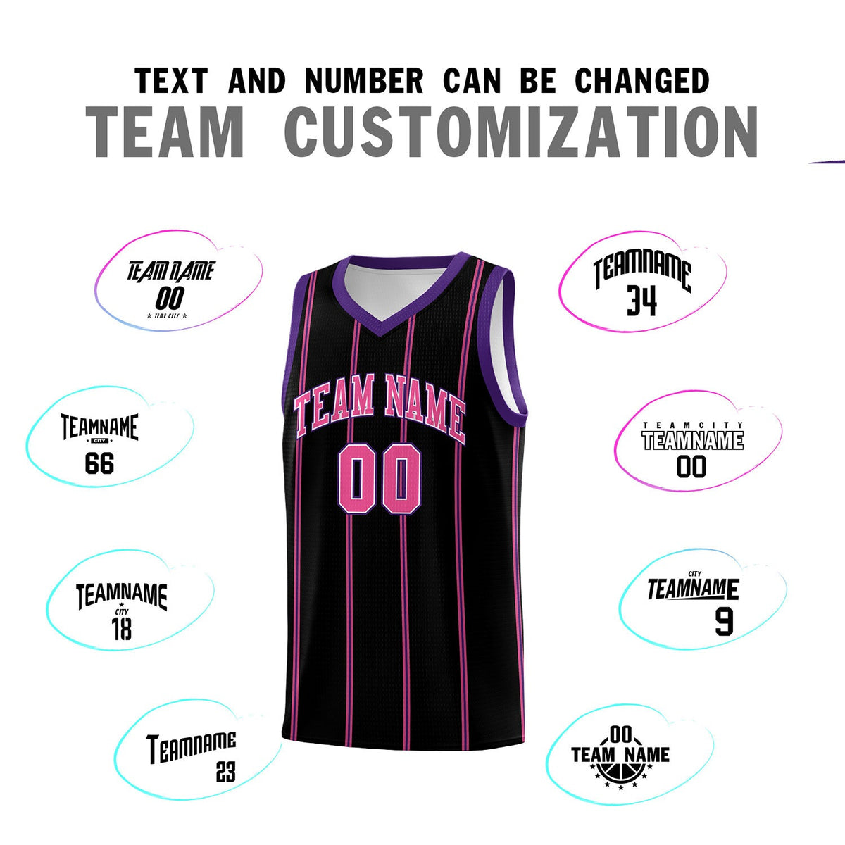 Custom Black Purple Pink White Vertical Stripes Single Sided Sets Basketball Jersey | For Men,Stitched,Perfect for Training,Add Name and Numbern | KXKSHOP