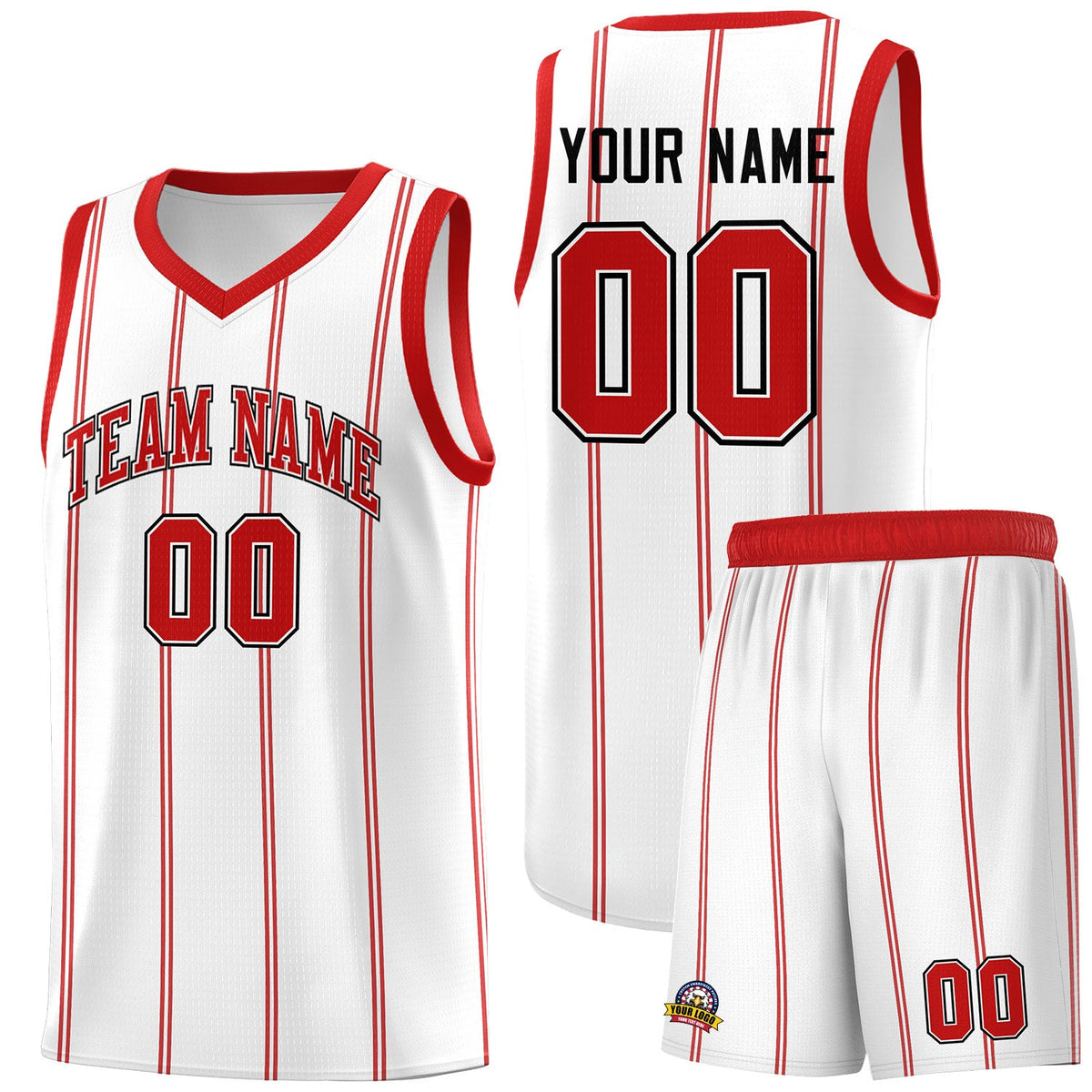 Custom White Red Black Vertical Stripes Single Sided Sets Basketball Jersey | For Men,Stitched,Perfect for Training,Add Name and Numbern | KXKSHOP