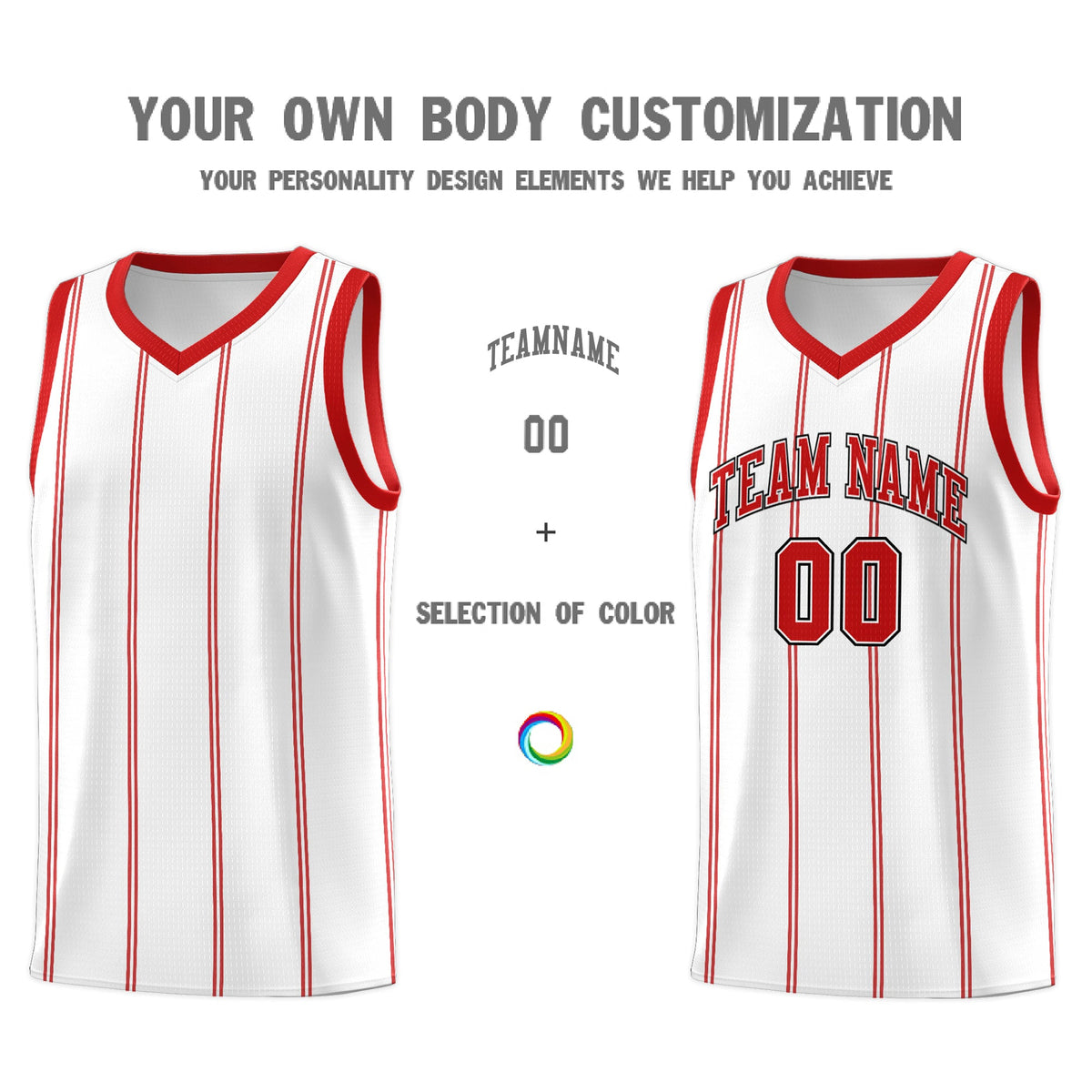 Custom White Red Black Vertical Stripes Single Sided Sets Basketball Jersey | For Men,Stitched,Perfect for Training,Add Name and Numbern | KXKSHOP