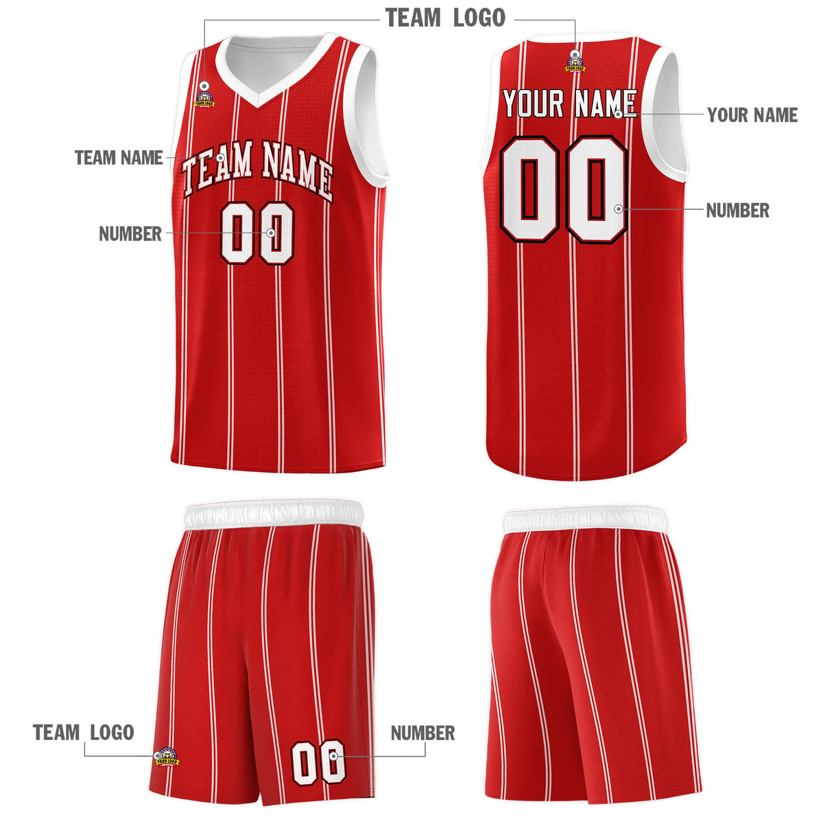 Custom Red White Black Vertical Stripes Single Sided Sets Basketball Jersey | For Men,Stitched,Perfect for Training,Add Name and Numbern | KXKSHOP