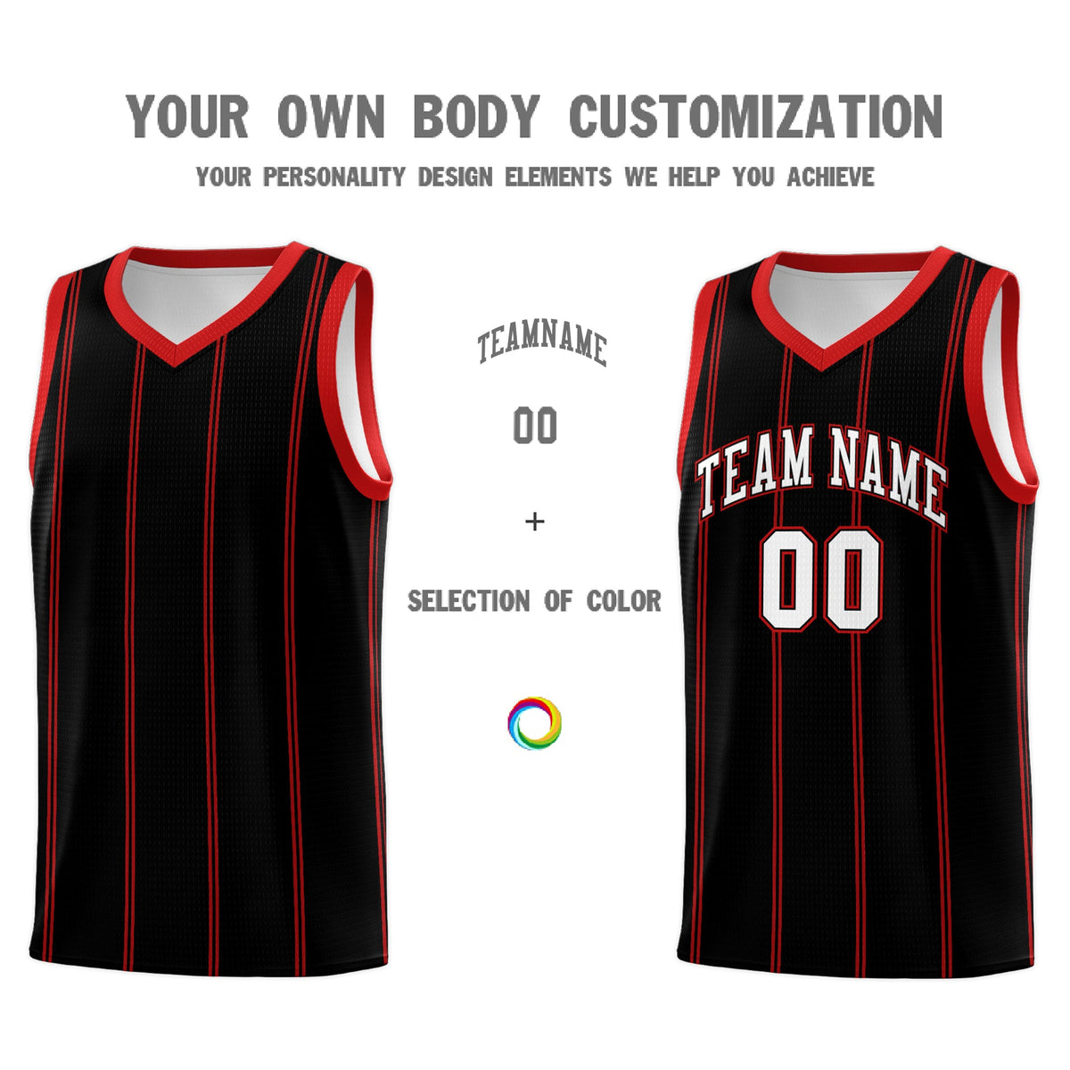Custom Black Red White Vertical Stripes Single Sided Sets Basketball Jersey | For Men,Stitched,Perfect for Training,Add Name and Numbern | KXKSHOP