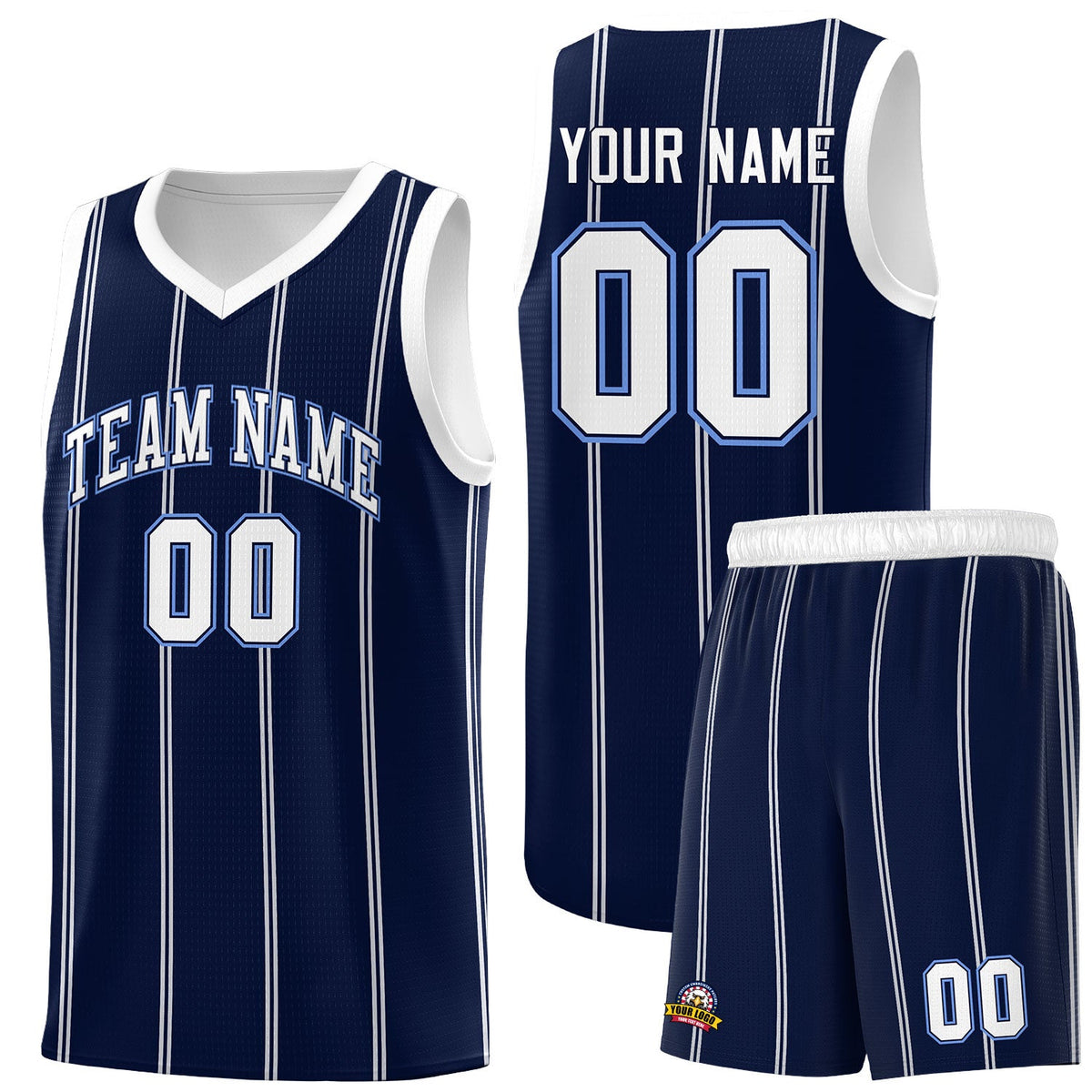 Custom Navy White Light Blue Vertical Stripes Single Sided Sets Basketball Jersey | For Men,Stitched,Perfect for Training,Add Name and Numbern | KXKSHOP