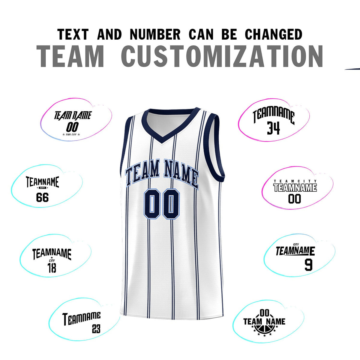 Custom White Navy Light Blue Vertical Stripes Single Sided Sets Basketball Jersey | For Men,Stitched,Perfect for Training,Add Name and Numbern | KXKSHOP