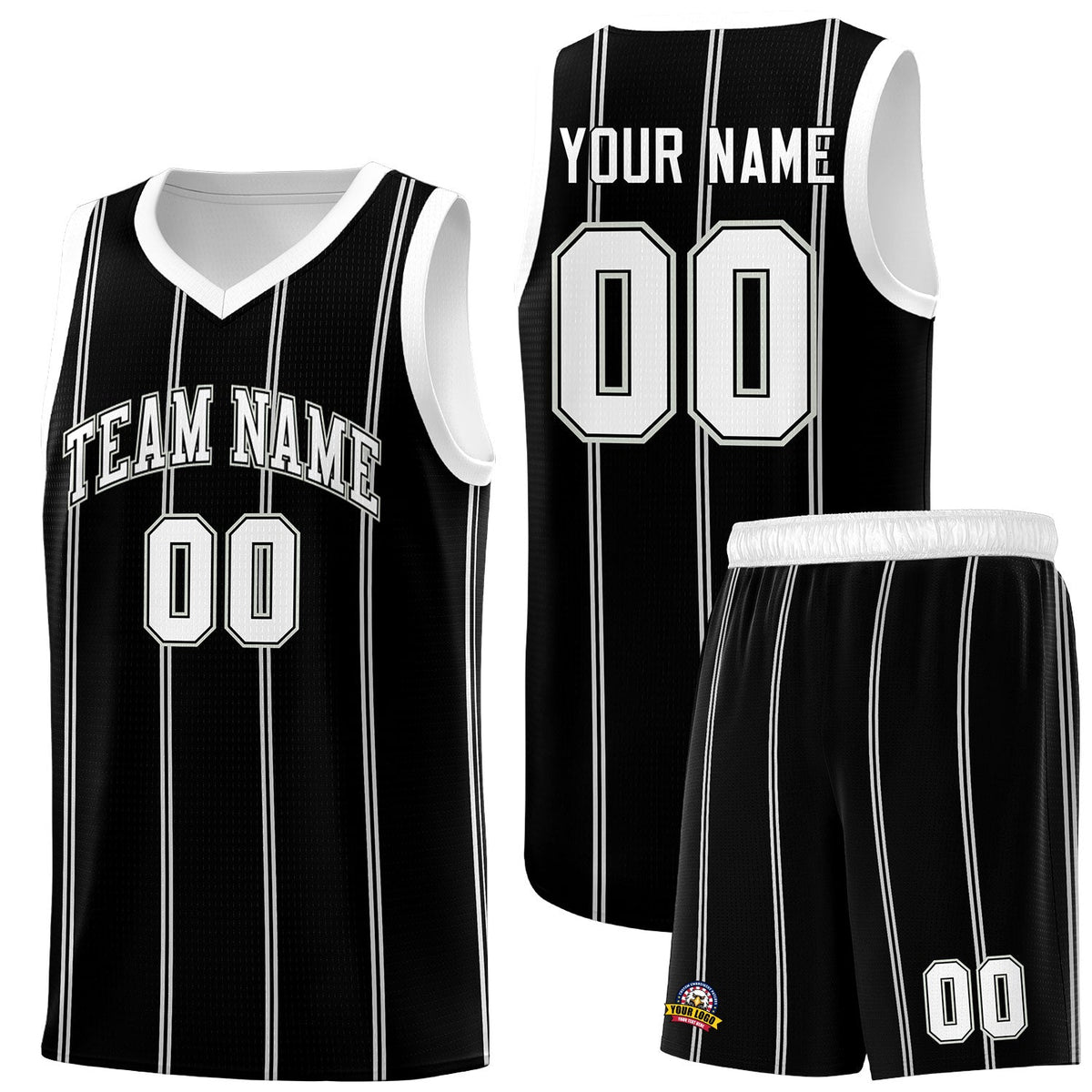 Custom Black White Gray Vertical Stripes Single Sided Sets Basketball Jersey | For Men,Stitched,Perfect for Training,Add Name and Numbern | KXKSHOP