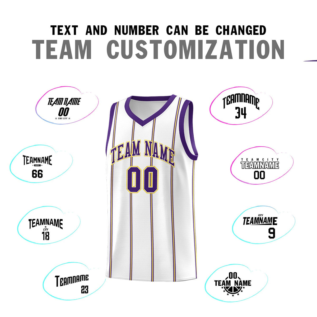 Custom White Purple Gold Vertical Stripes Single Sided Sets Basketball Jersey | For Men,Stitched,Perfect for Training,Add Name and Numbern | KXKSHOP