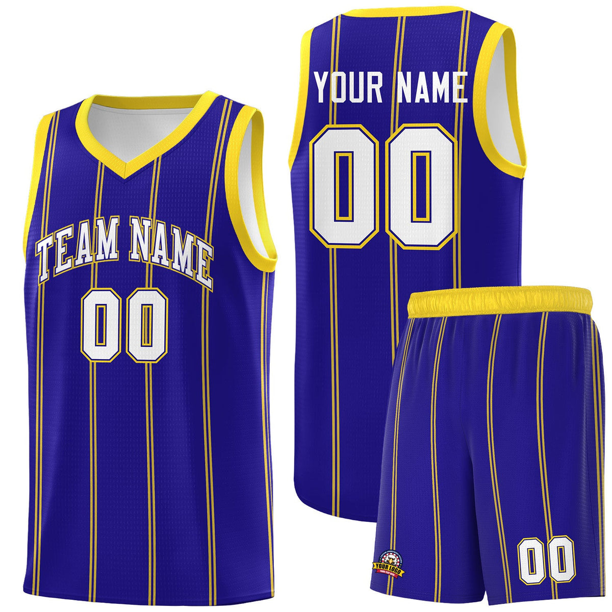 Custom Royal Blue Gold White Vertical Stripes Single Sided Sets Basketball Jersey | For Men,Stitched,Perfect for Training,Add Name and Numbern | KXKSHOP