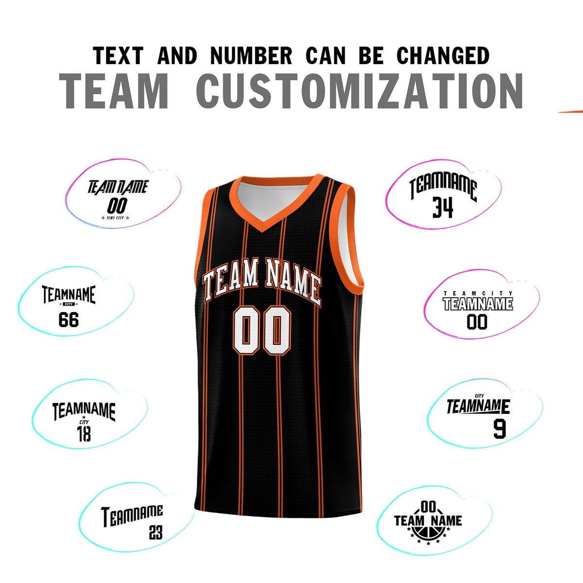 Custom Black Orange White Vertical Stripes Single Sided Sets Basketball Jersey | For Men,Stitched,Perfect for Training,Add Name and Numbern | KXKSHOP