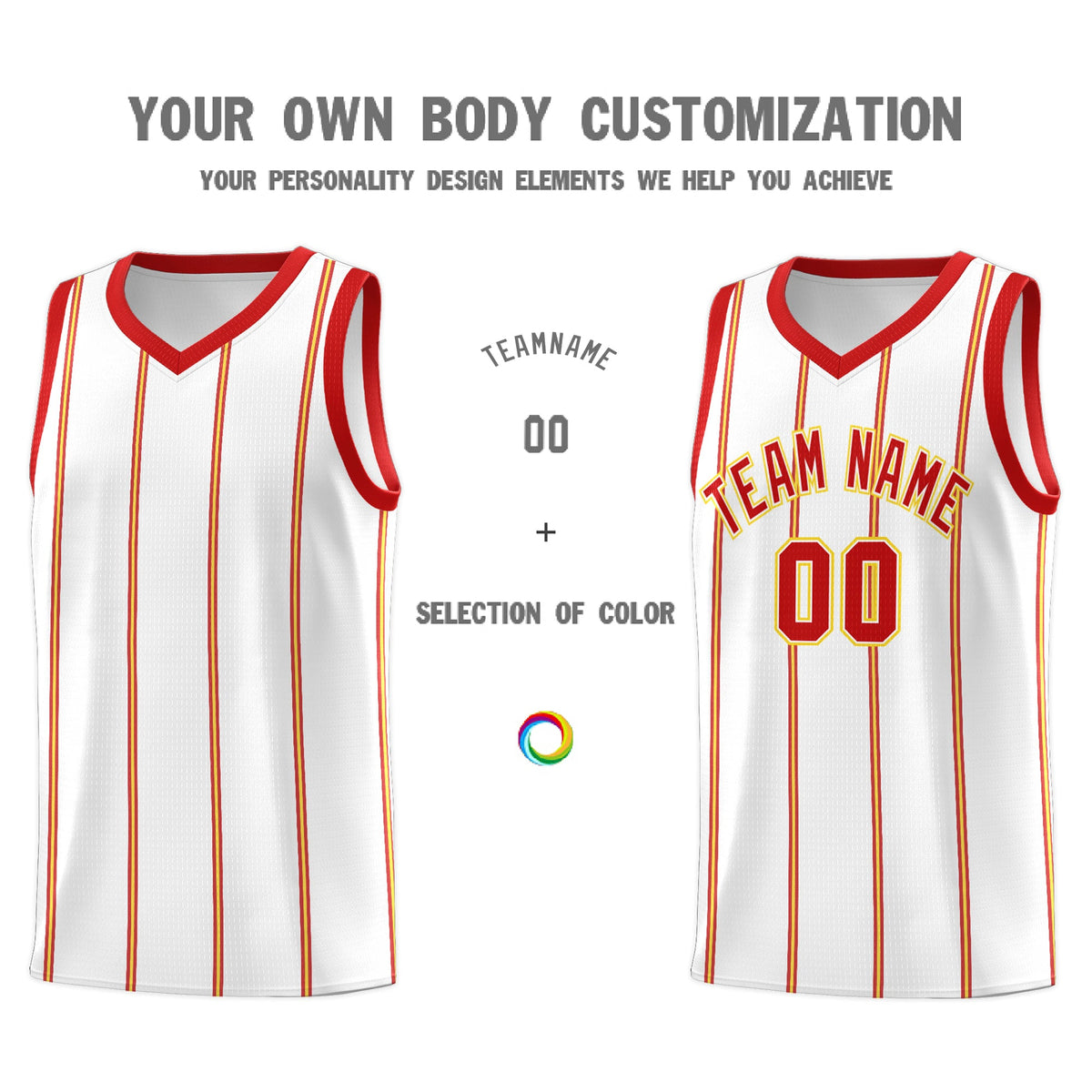 Custom White Red Gold Vertical Stripes Single Sided Sets Basketball Jersey | For Men,Stitched,Perfect for Training,Add Name and Numbern | KXKSHOP