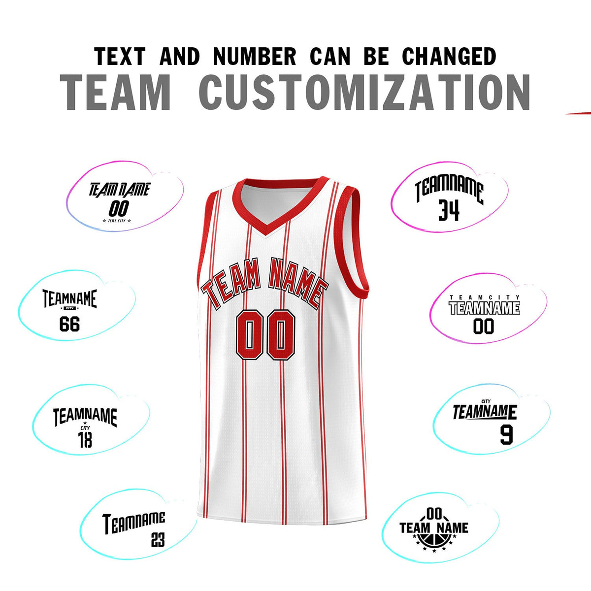 Custom White Red Black Vertical Stripes Single Sided Sets Basketball Jersey | For Men,Stitched,Perfect for Training,Add Name and Numbern | KXKSHOP