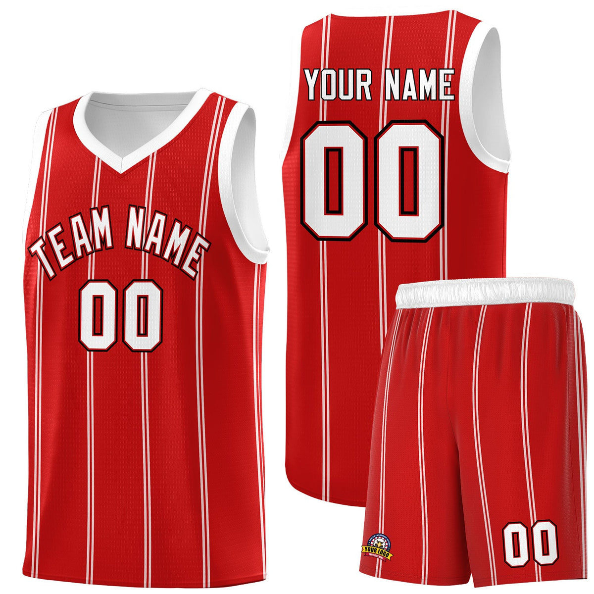 Custom Red White Black Vertical Stripes Single Sided Sets Basketball Jersey | For Men,Stitched,Perfect for Training,Add Name and Numbern | KXKSHOP