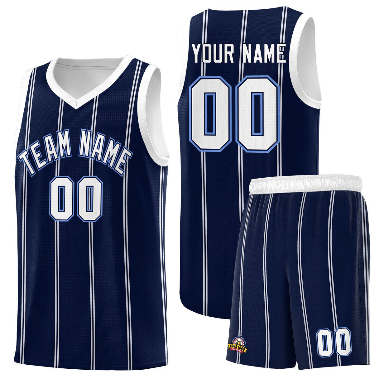 Custom Navy White Light Blue Vertical Stripes Single Sided Sets Basketball Jersey | For Men,Stitched,Perfect for Training,Add Name and Numbern | KXKSHOP