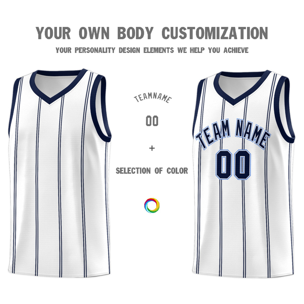 Custom White Navy Light Blue Vertical Stripes Single Sided Sets Basketball Jersey | For Men,Stitched,Perfect for Training,Add Name and Numbern | KXKSHOP