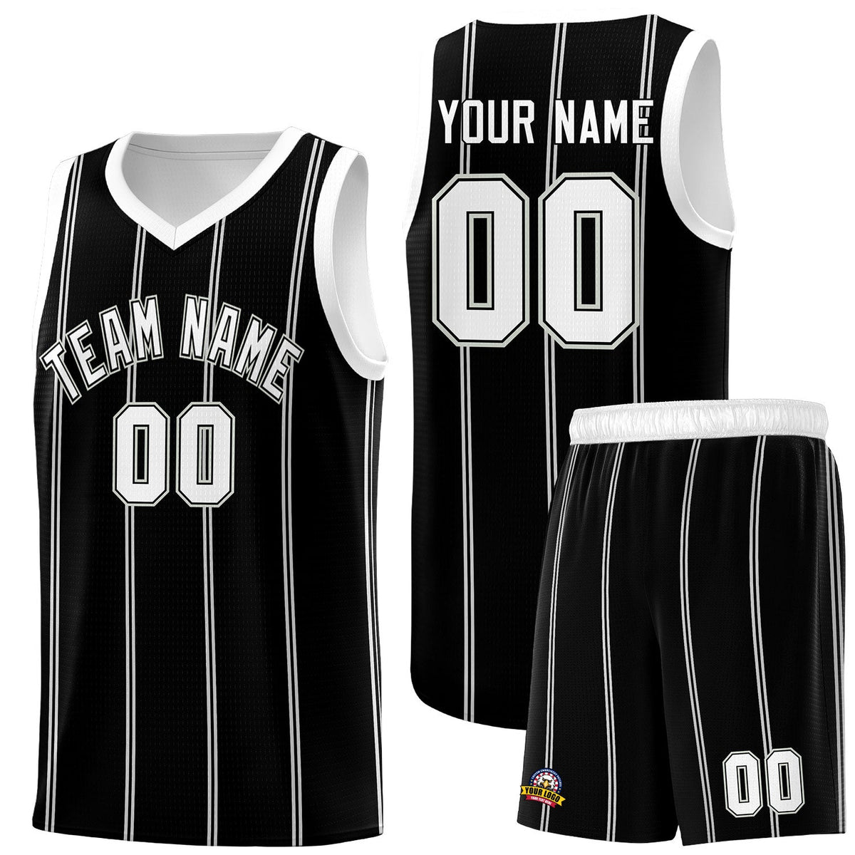 Custom Black White Gray Vertical Stripes Single Sided Sets Basketball Jersey | For Men,Stitched,Perfect for Training,Add Name and Numbern | KXKSHOP