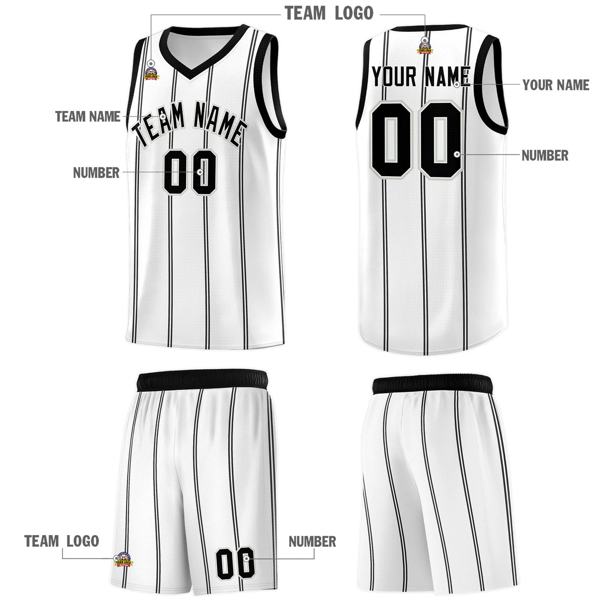 Custom White Black Gray Vertical Stripes Single Sided Sets Basketball Jersey | For Men,Stitched,Perfect for Training,Add Name and Numbern | KXKSHOP