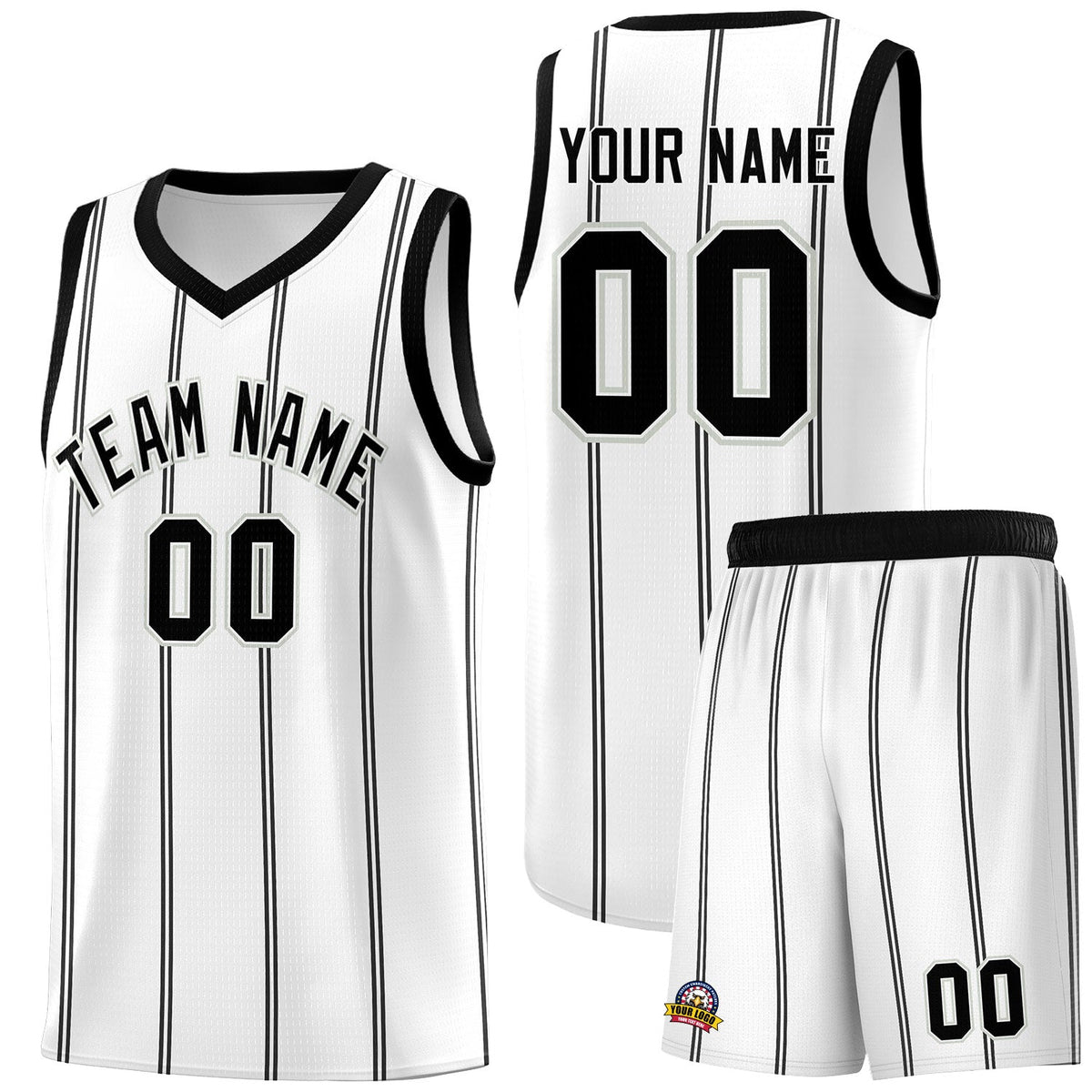 Custom White Black Gray Vertical Stripes Single Sided Sets Basketball Jersey | For Men,Stitched,Perfect for Training,Add Name and Numbern | KXKSHOP