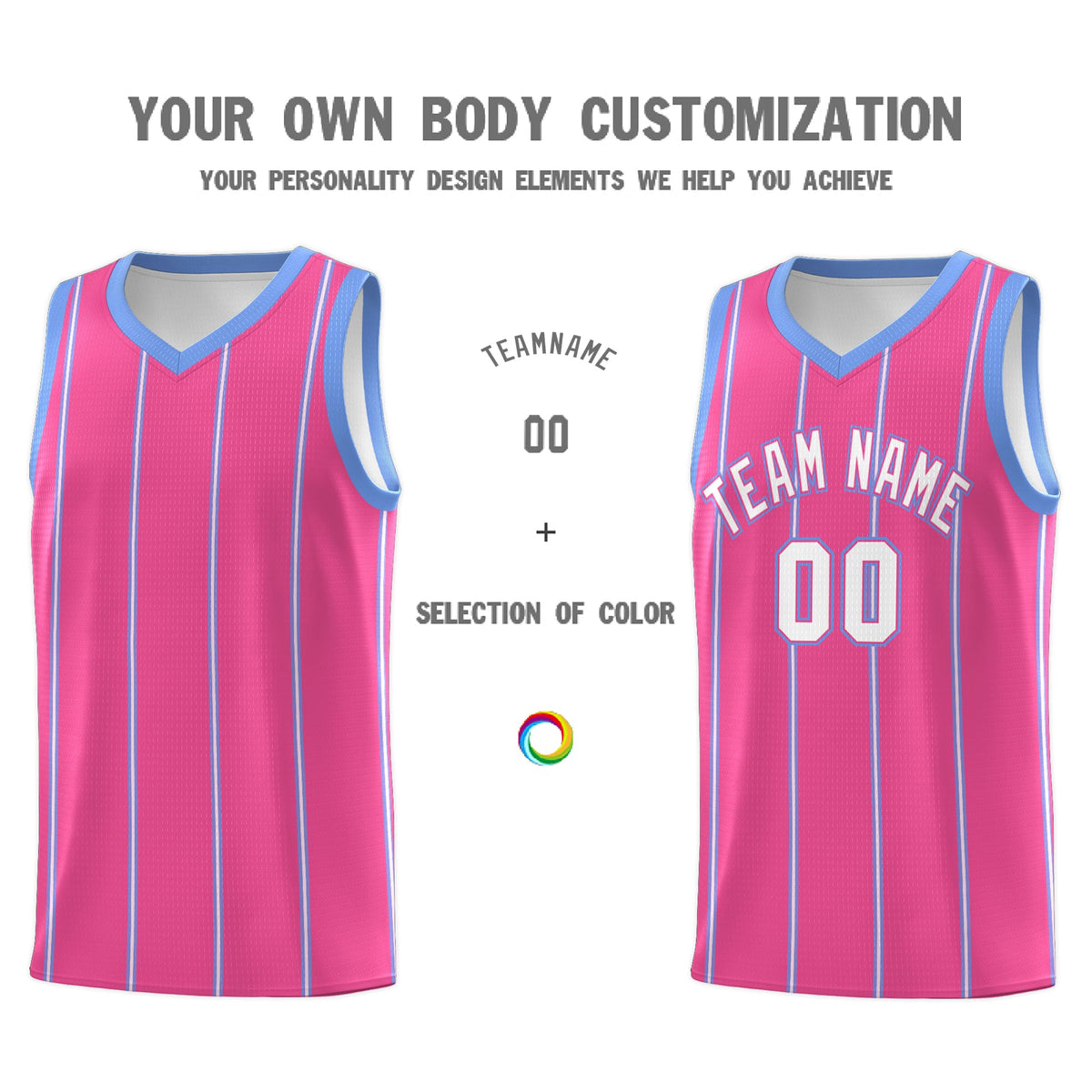 Custom Pink Light Blue White Vertical Stripes Single Sided Sets Basketball Jersey | For Men,Stitched,Perfect for Training,Add Name and Numbern | KXKSHOP