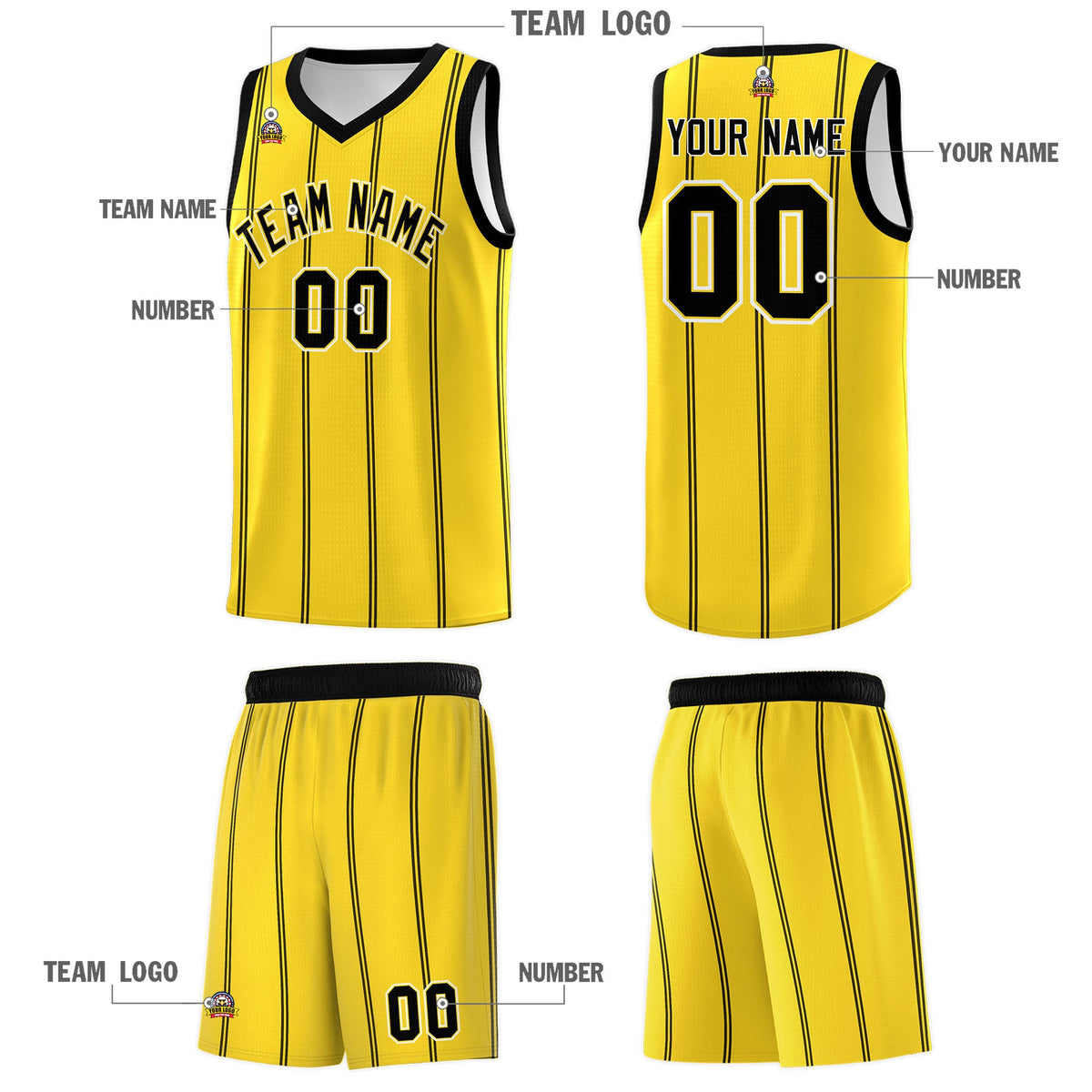 Custom Gold Black White Vertical Stripes Single Sided Sets Basketball Jersey | For Men,Stitched,Perfect for Training,Add Name and Numbern | KXKSHOP