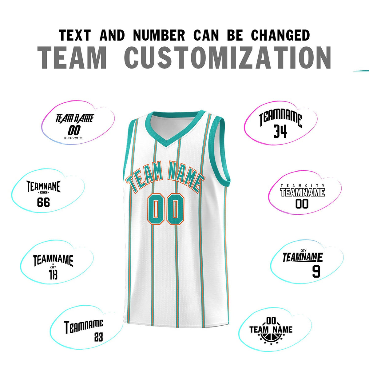 Custom White Aqua Orange Vertical Stripes Single Sided Sets Basketball Jersey | For Men,Stitched,Perfect for Training,Add Name and Numbern | KXKSHOP