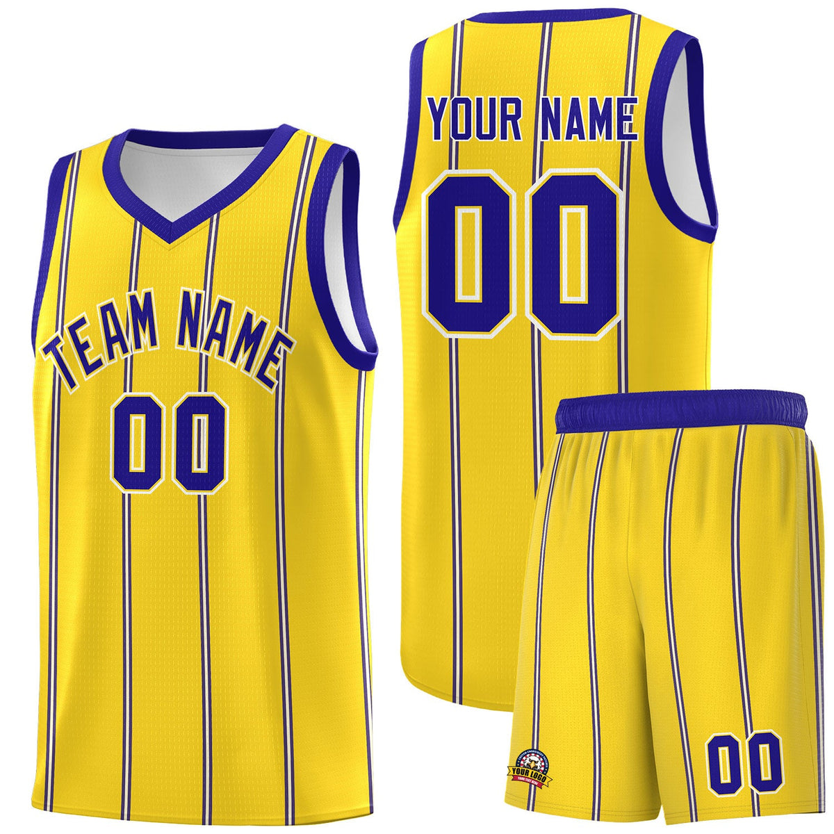 Custom Gold Royal Blue White Vertical Stripes Single Sided Sets Basketball Jersey | For Men,Stitched,Perfect for Training,Add Name and Numbern | KXKSHOP