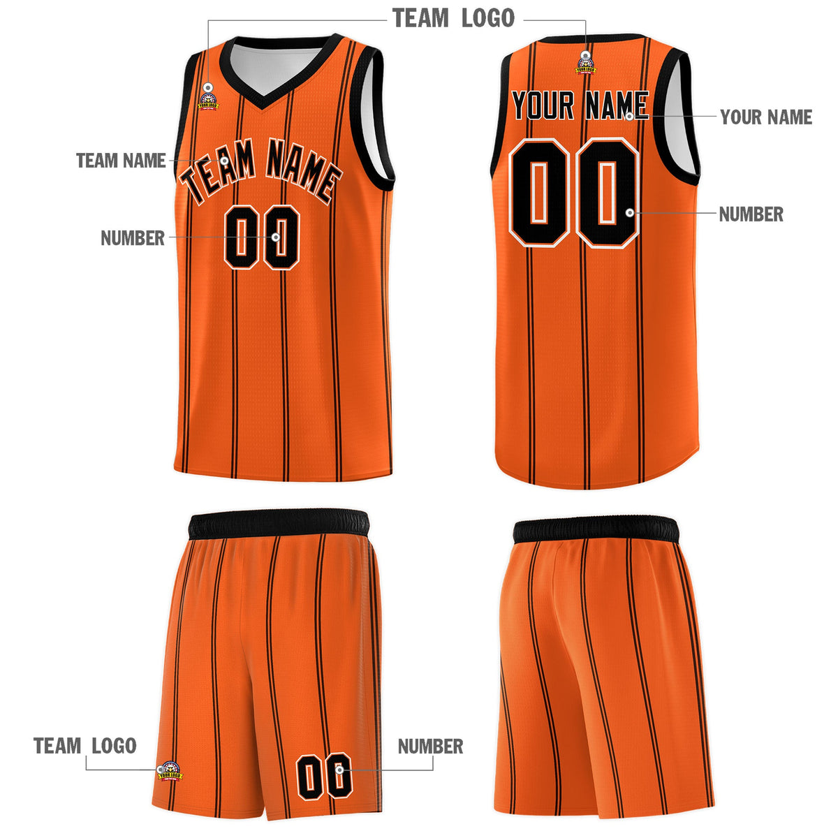 Custom Orange Black White Vertical Stripes Single Sided Sets Basketball Jersey | For Men,Stitched,Perfect for Training,Add Name and Numbern | KXKSHOP