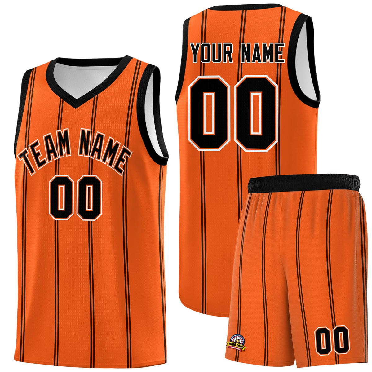 Custom Orange Black White Vertical Stripes Single Sided Sets Basketball Jersey | For Men,Stitched,Perfect for Training,Add Name and Numbern | KXKSHOP
