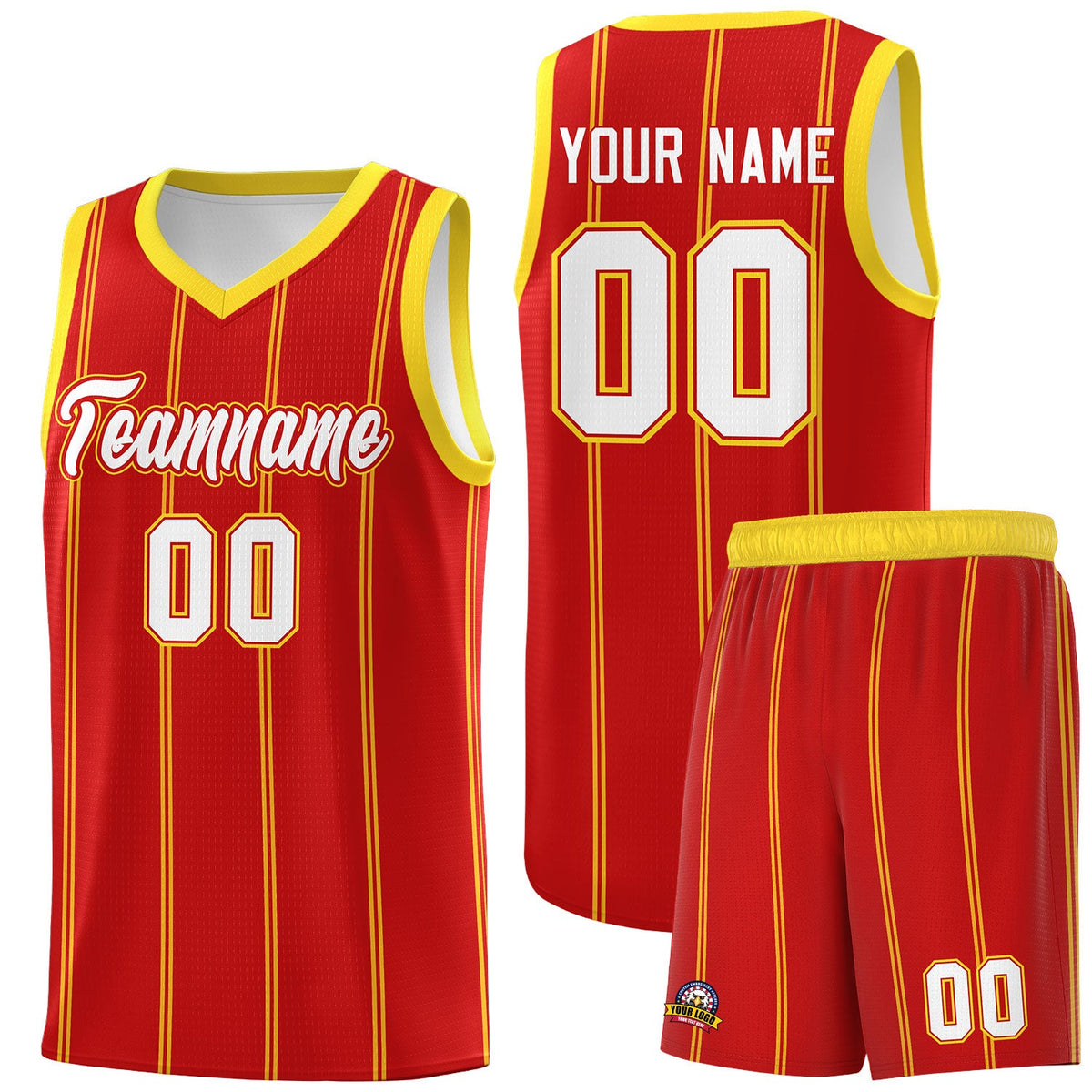 Custom Red Gold White Vertical Stripes Single Sided Sets Basketball Jersey | For Men,Stitched,Perfect for Training,Add Name and Numbern | KXKSHOP