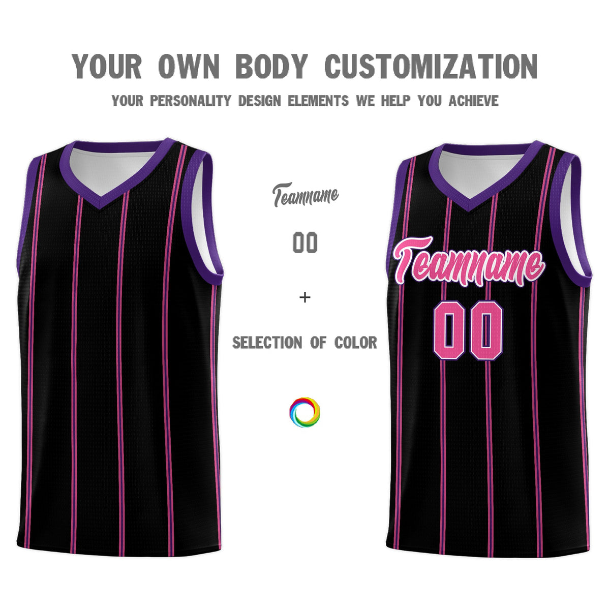 Custom Black Purple Pink White Vertical Stripes Single Sided Sets Basketball Jersey | For Men,Stitched,Perfect for Training,Add Name and Numbern | KXKSHOP