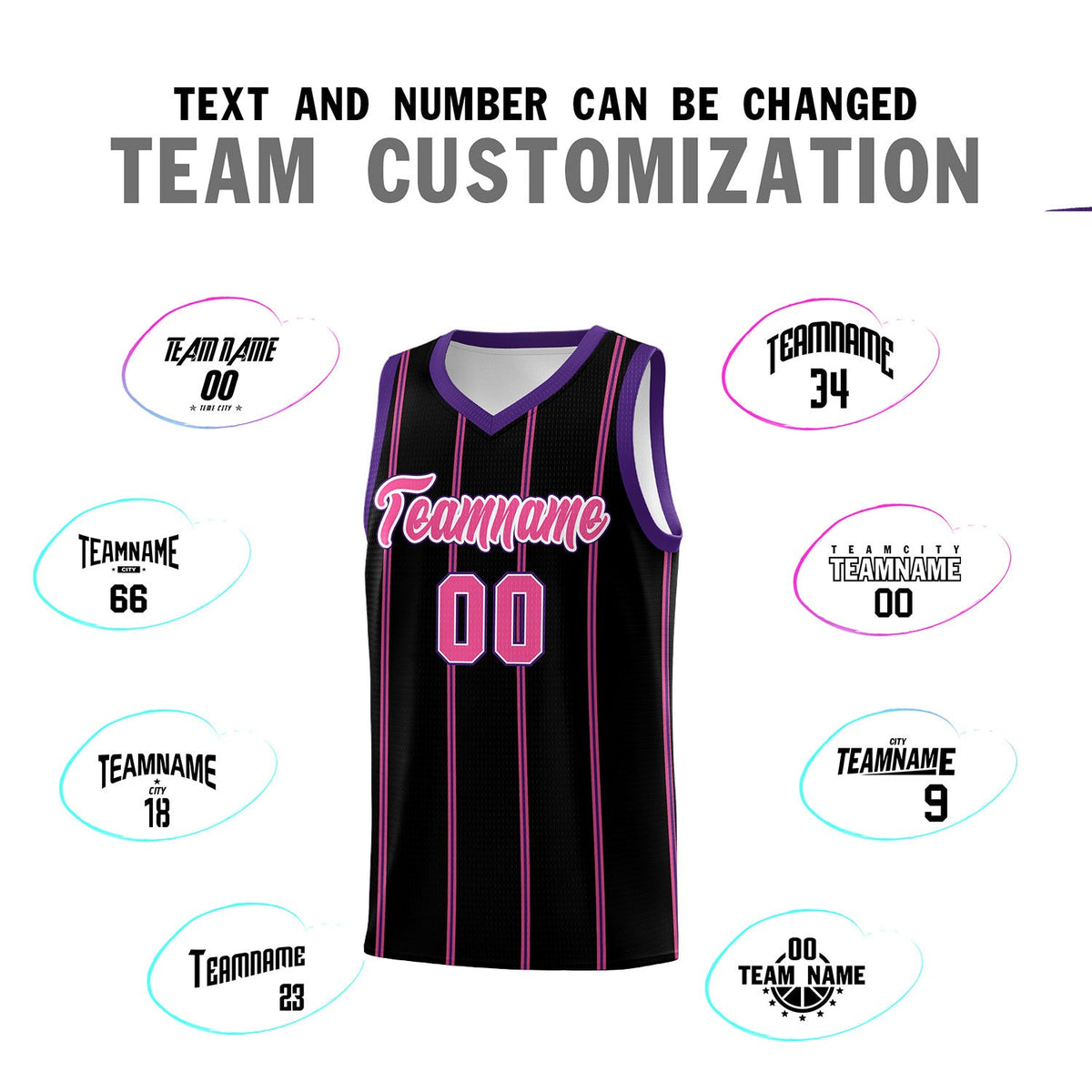 Custom Black Purple Pink White Vertical Stripes Single Sided Sets Basketball Jersey | For Men,Stitched,Perfect for Training,Add Name and Numbern | KXKSHOP