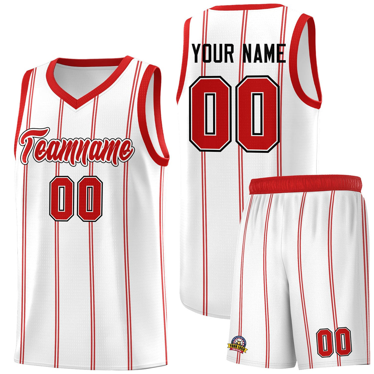 Custom White Red Black Vertical Stripes Single Sided Sets Basketball Jersey | For Men,Stitched,Perfect for Training,Add Name and Numbern | KXKSHOP