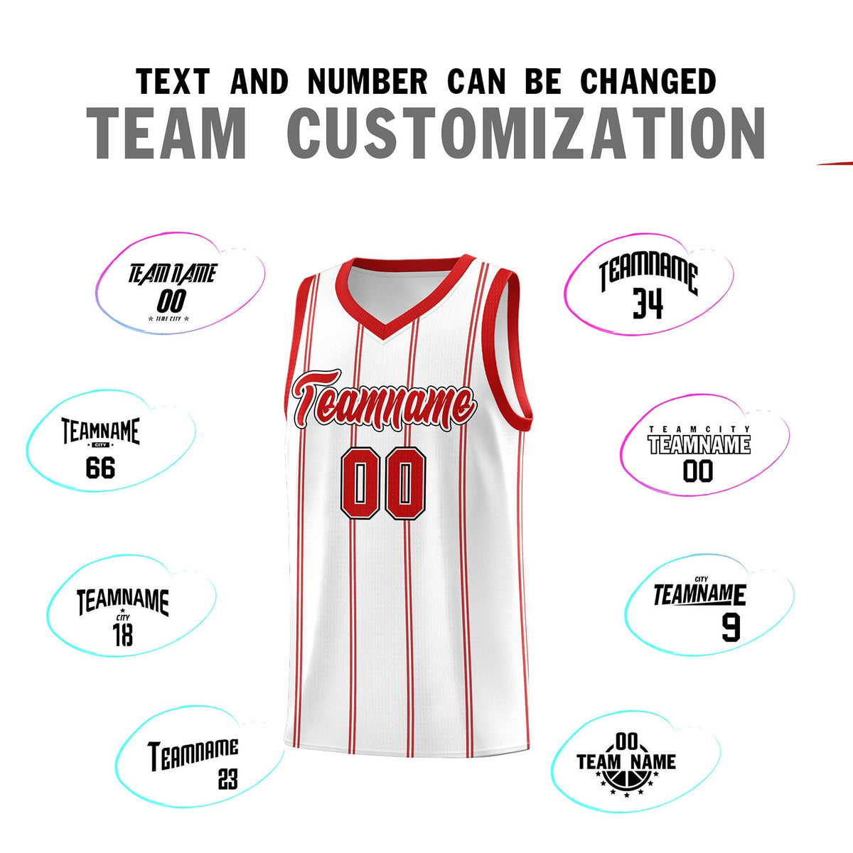 Custom White Red Black Vertical Stripes Single Sided Sets Basketball Jersey | For Men,Stitched,Perfect for Training,Add Name and Numbern | KXKSHOP