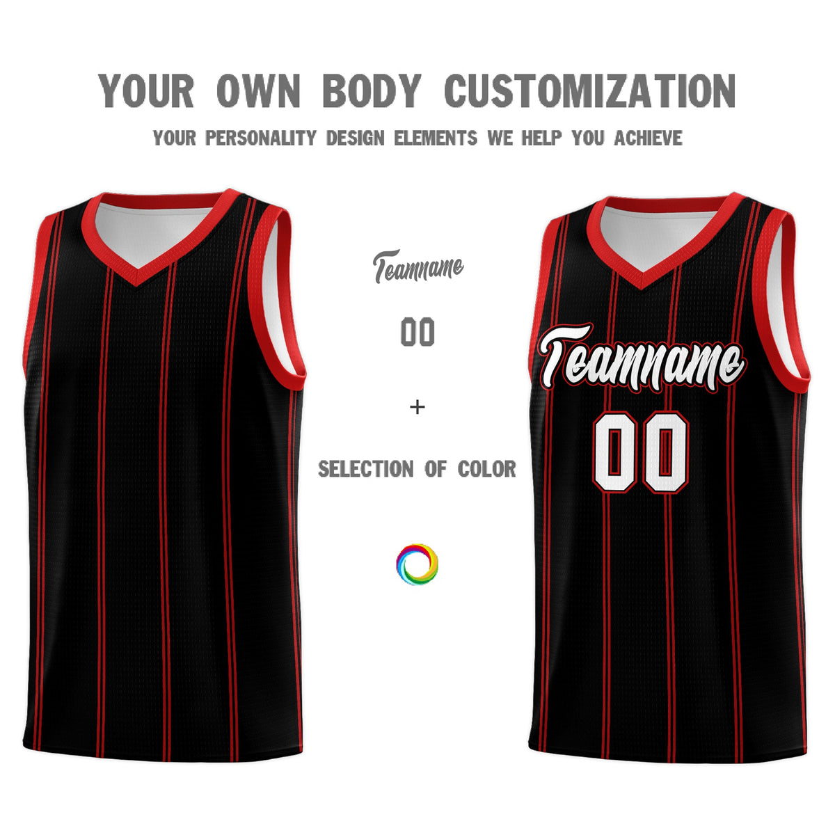 Custom Black Red White Vertical Stripes Single Sided Sets Basketball Jersey | For Men,Stitched,Perfect for Training,Add Name and Numbern | KXKSHOP