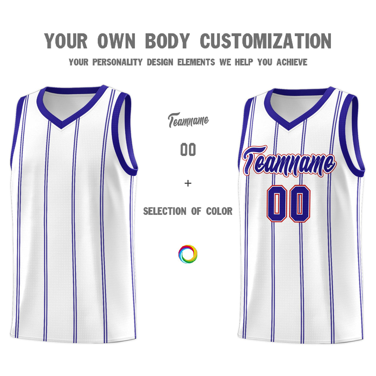 Custom White Royal Blue Red Vertical Stripes Single Sided Sets Basketball Jersey | For Men,Stitched,Perfect for Training,Add Name and Numbern | KXKSHOP