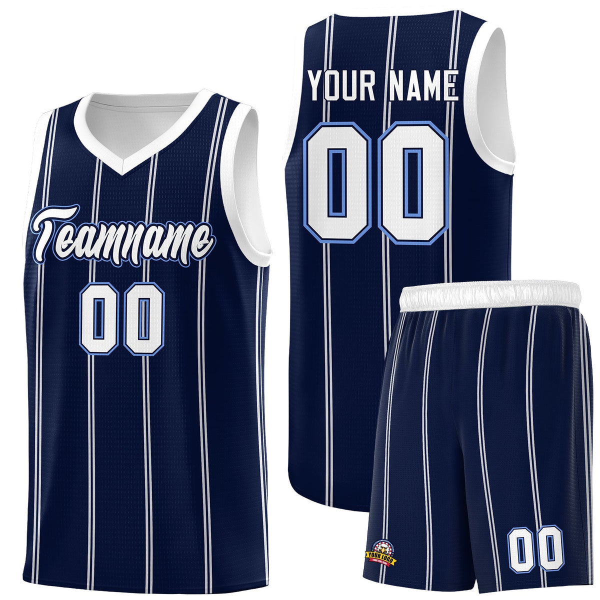 Custom Navy White Light Blue Vertical Stripes Single Sided Sets Basketball Jersey | For Men,Stitched,Perfect for Training,Add Name and Numbern | KXKSHOP