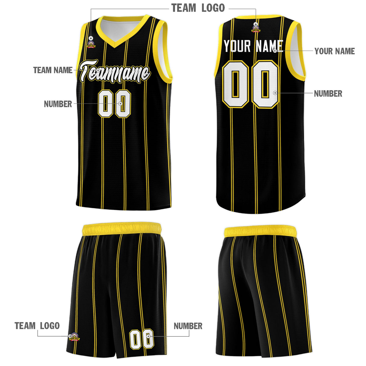 Custom Black Gold White Vertical Stripes Single Sided Sets Basketball Jersey | For Men,Stitched,Perfect for Training,Add Name and Numbern | KXKSHOP