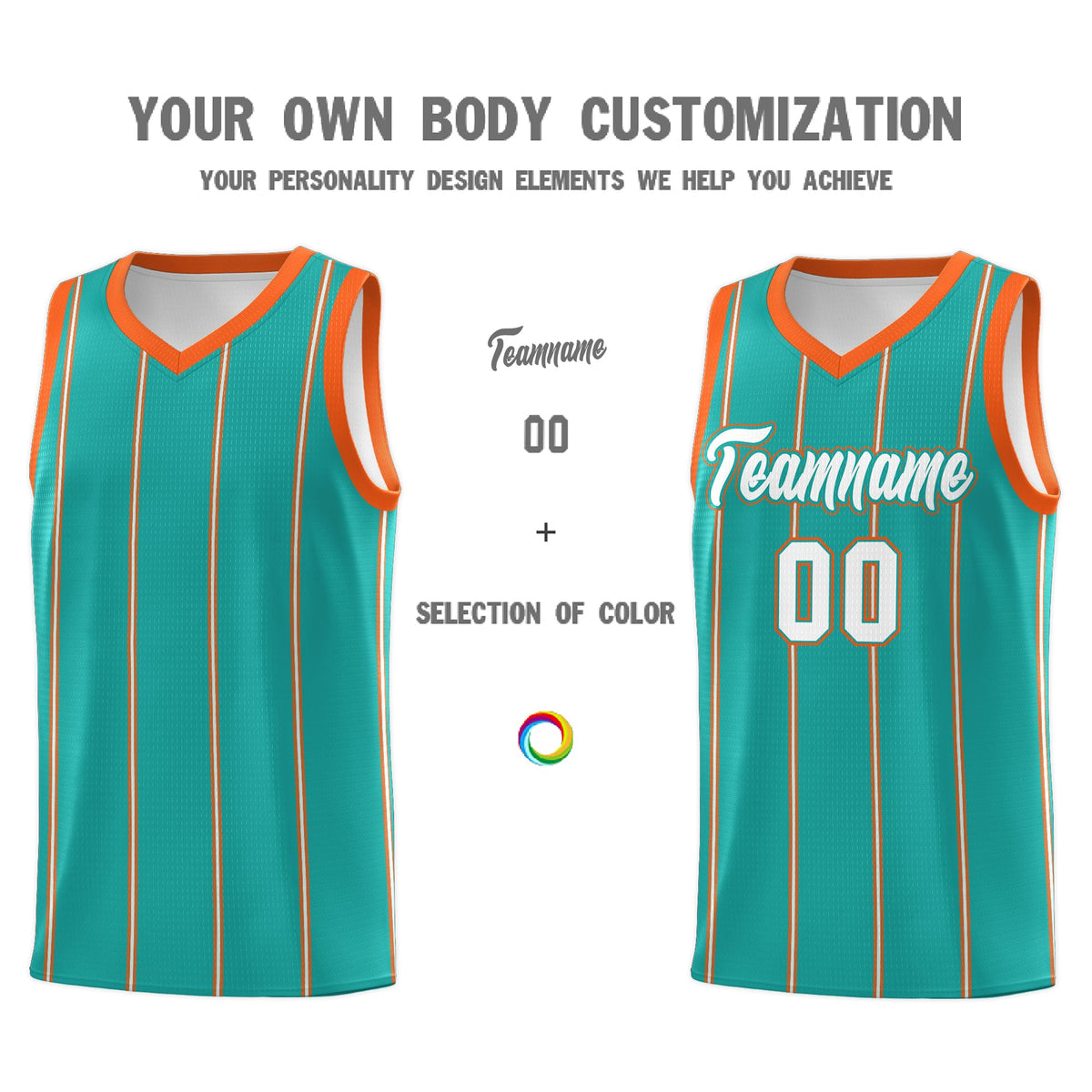 Custom Aqua Orange White Vertical Stripes Single Sided Sets Basketball Jersey | For Men,Stitched,Perfect for Training,Add Name and Numbern | KXKSHOP