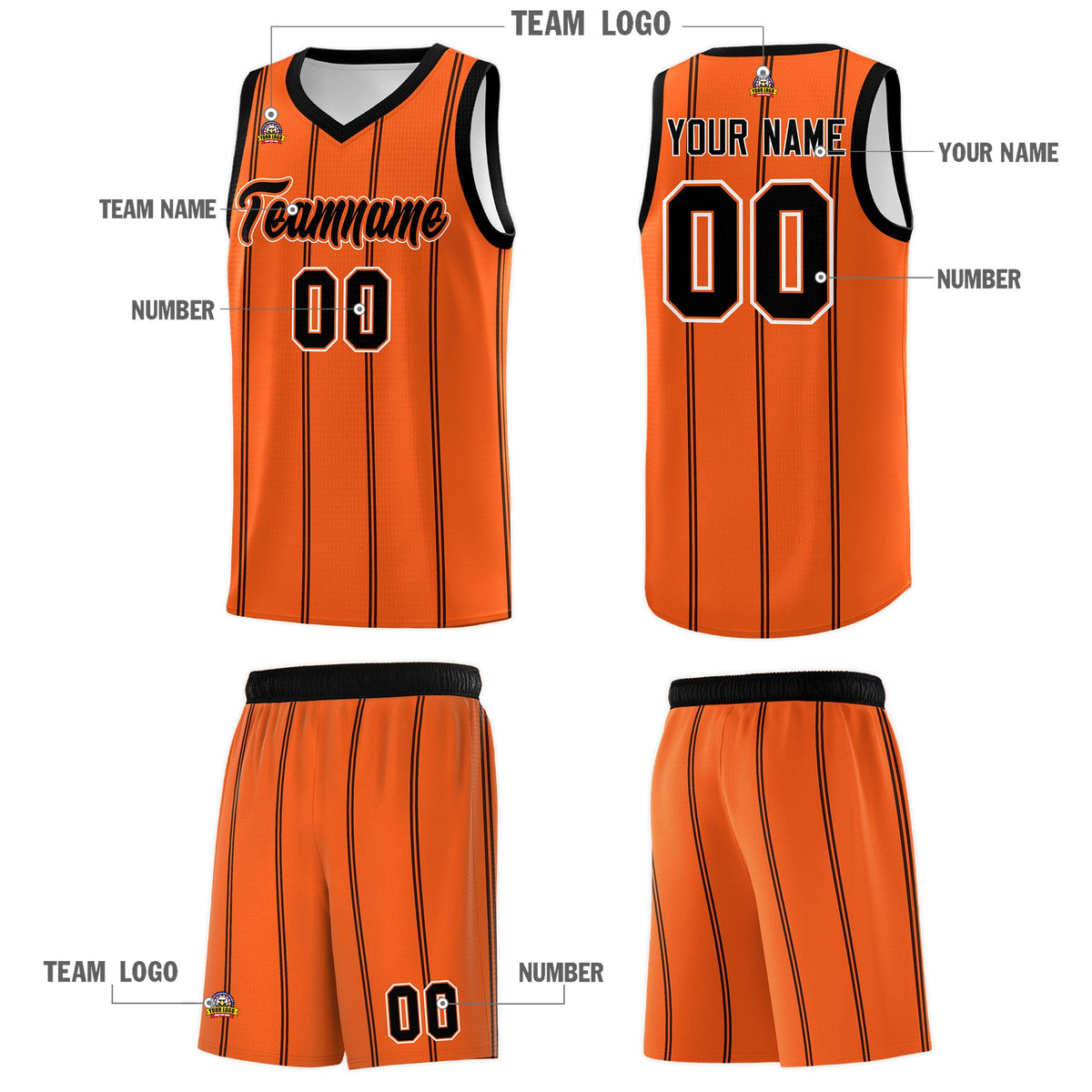 Custom Orange Black White Vertical Stripes Single Sided Sets Basketball Jersey | For Men,Stitched,Perfect for Training,Add Name and Numbern | KXKSHOP