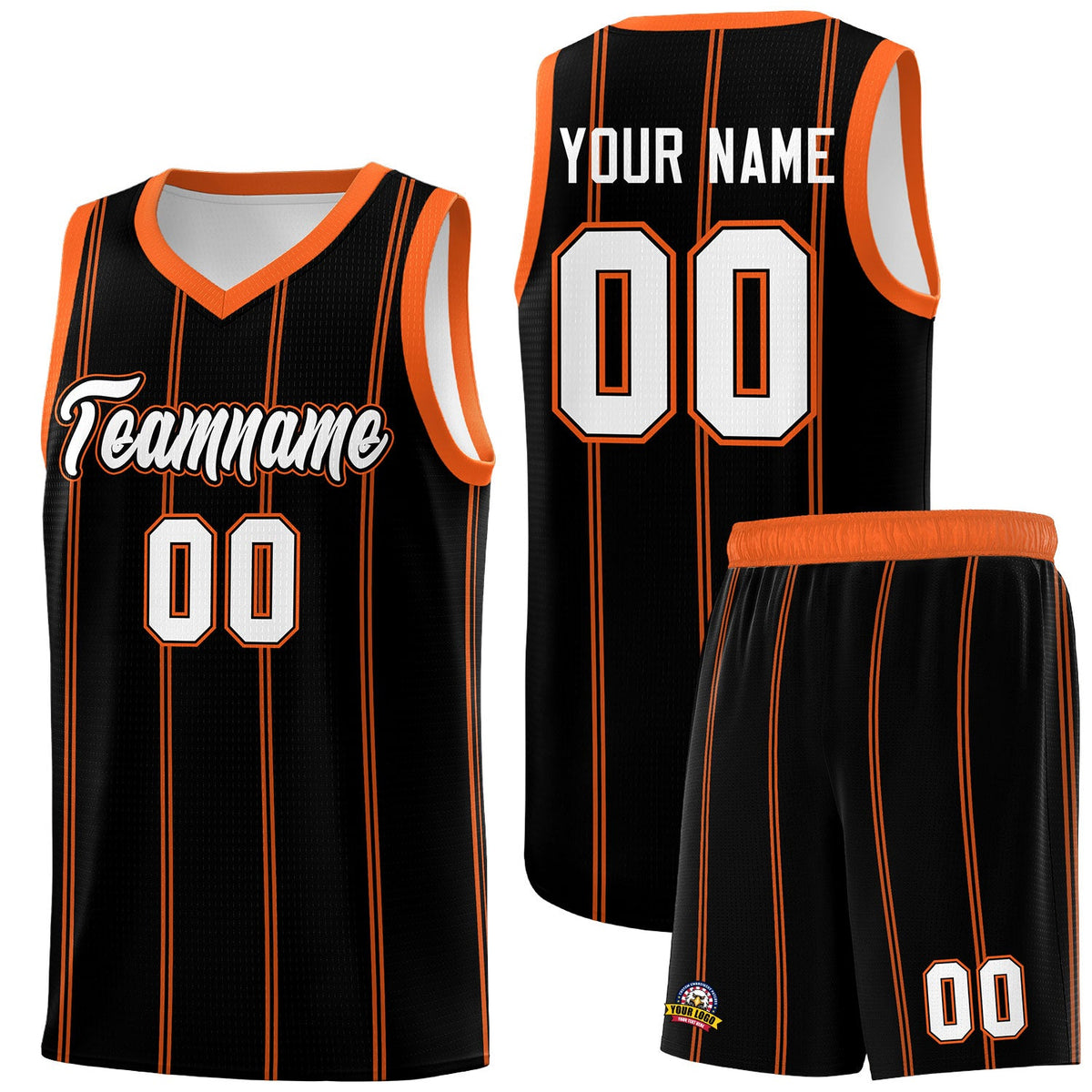 Custom Black Orange White Vertical Stripes Single Sided Sets Basketball Jersey | For Men,Stitched,Perfect for Training,Add Name and Numbern | KXKSHOP