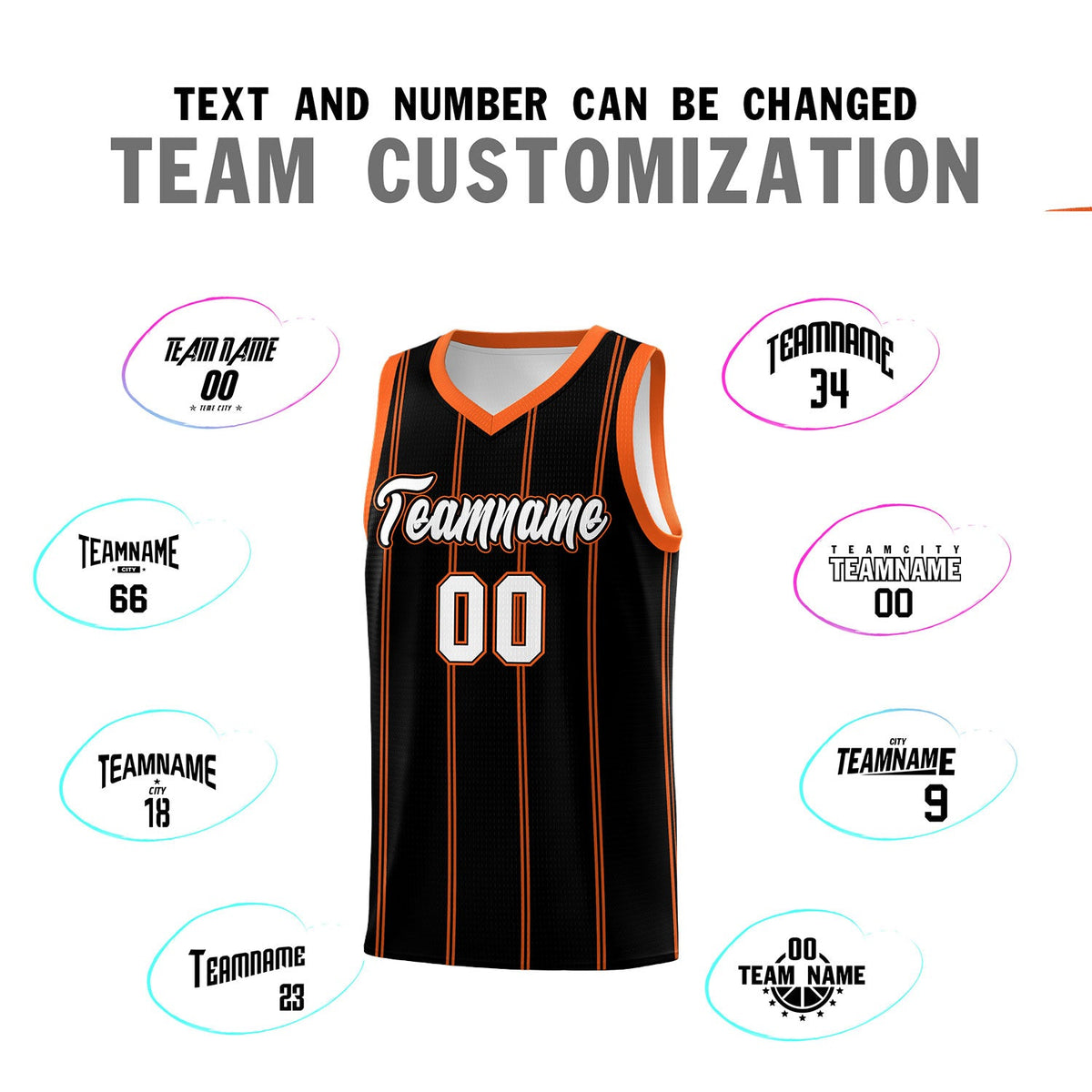 Custom Black Orange White Vertical Stripes Single Sided Sets Basketball Jersey | For Men,Stitched,Perfect for Training,Add Name and Numbern | KXKSHOP