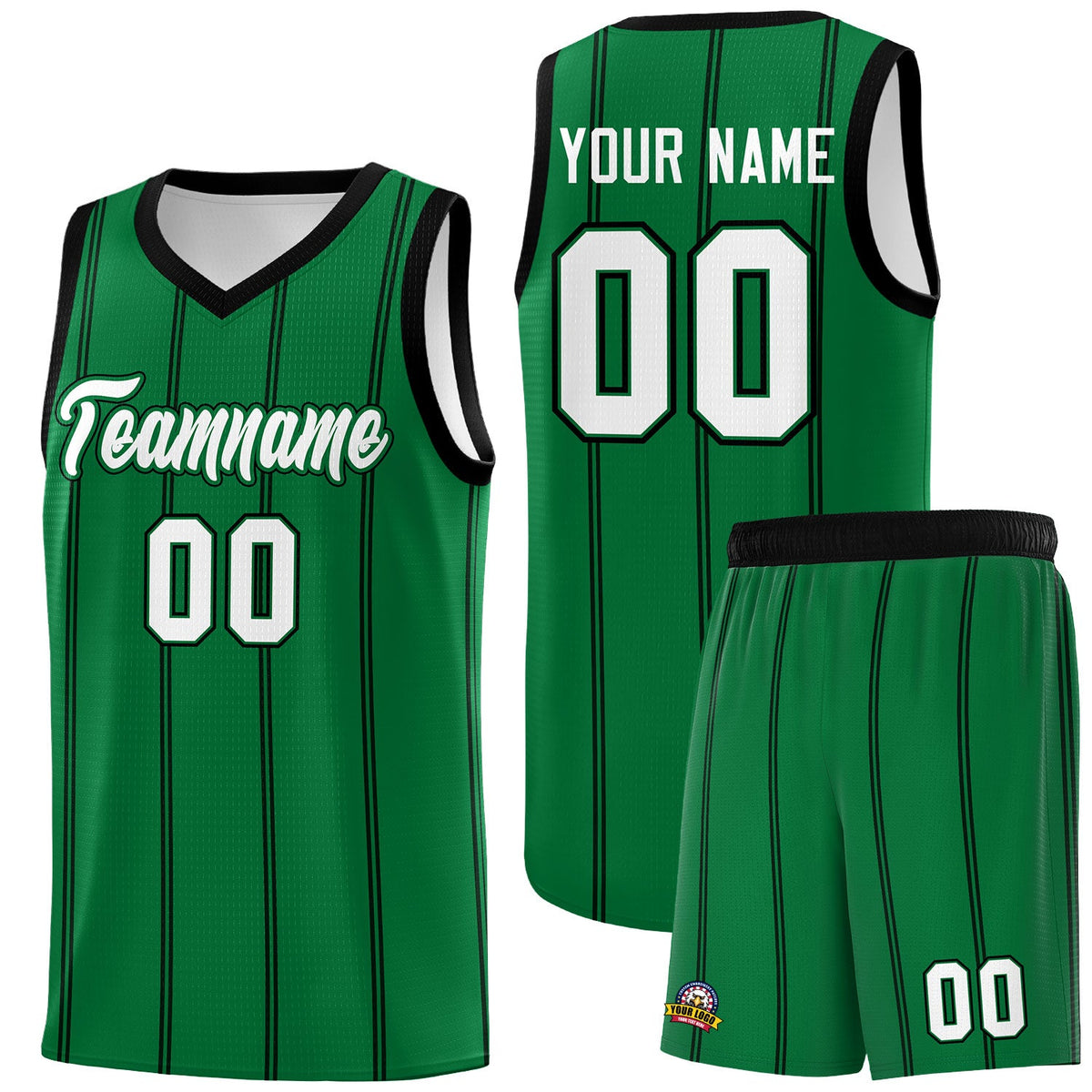 Custom Kelly Green Black White Vertical Stripes Single Sided Sets Basketball Jersey | For Men,Stitched,Perfect for Training,Add Name and Numbern | KXKSHOP